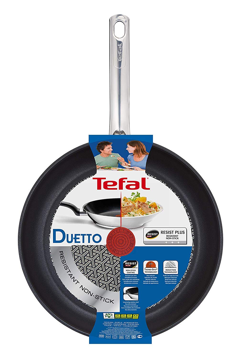 Tefal Poêle 24 cm, Induction, Revêtement antiadhésif, Acier inoxydable 18/10, Garantie 10 ans, Base 3 couches, Cuisson saine, Saisie parfaite, Duetto A7040463