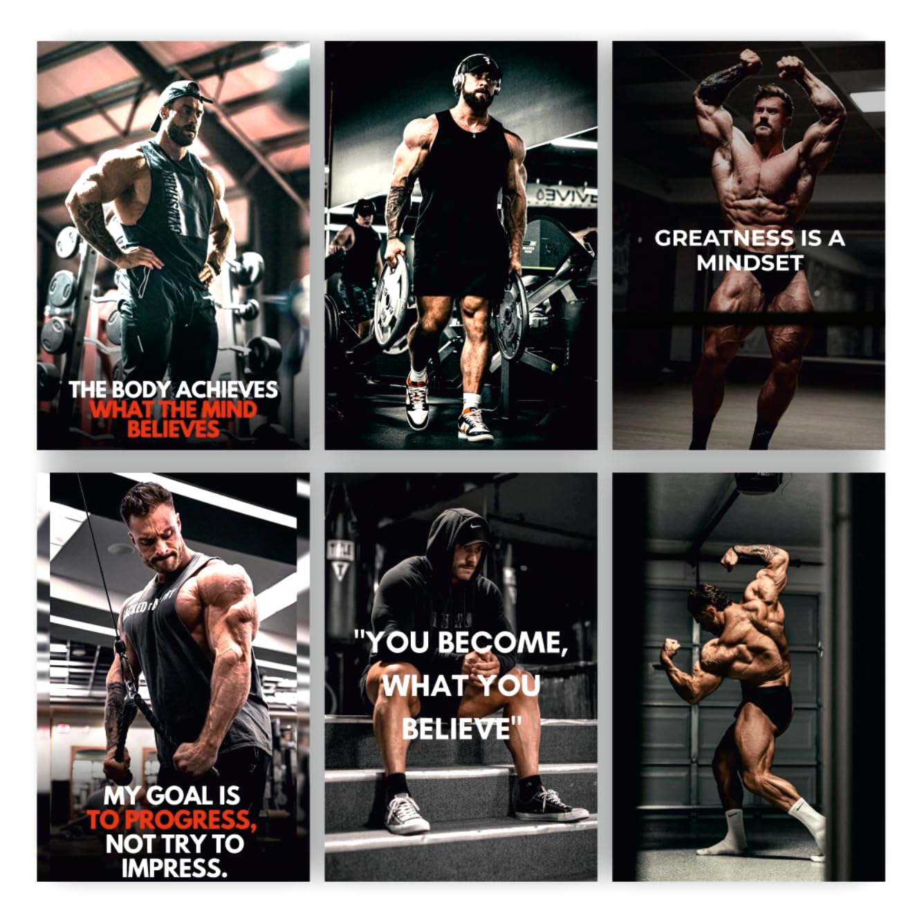 POSTER WALLAH Chris Bumstead Gym Motivational Poster for Home Office and Student Room Wall | Aesthetic Poster | Wall Decor (12x8 Inch) Set of 6 Pieces