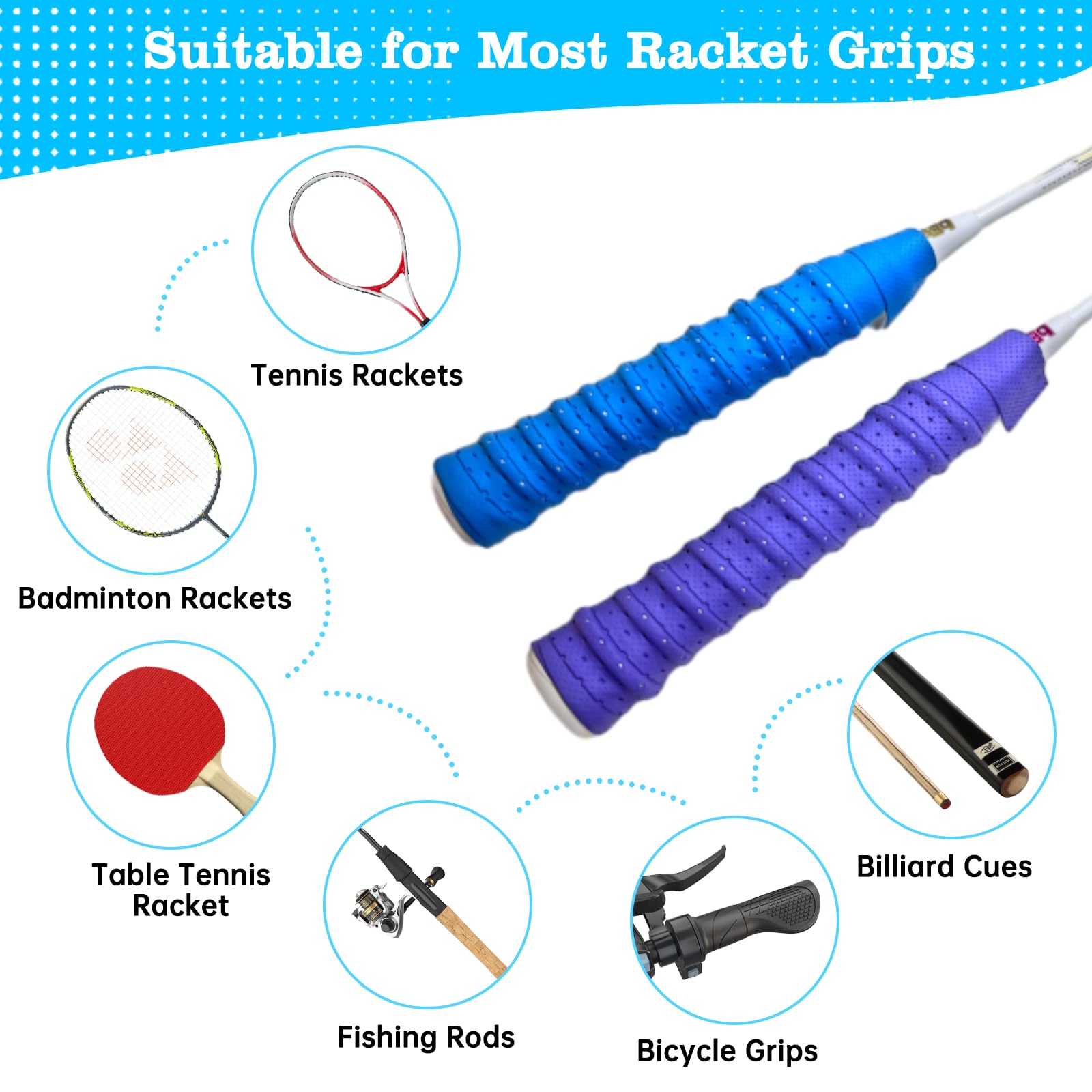 5 Pack Racquet Grip,Badminton Tennis Badminton Racket Grip, Tennis Racquet Over Grip Anti Slip Overgrip Badminton Racket, Grip Tape Tennis Racket, Tennis Grip Tape, Grip Tape Tennis Racket - Image 2