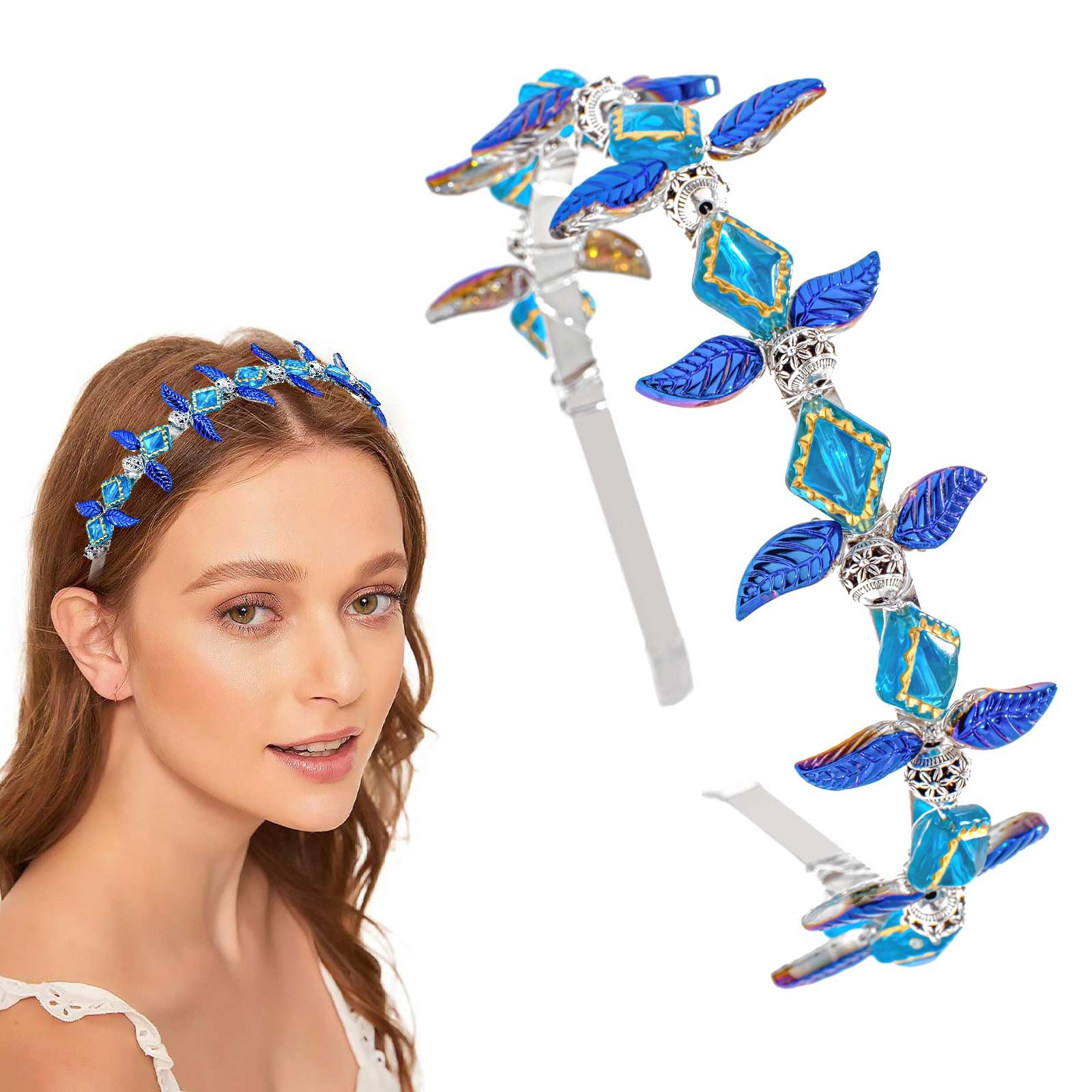 Baroqu Headband Fashion Vintage Headbands Green Rhinestone Metal Hair Accessories for Women (Blue, Average size.)