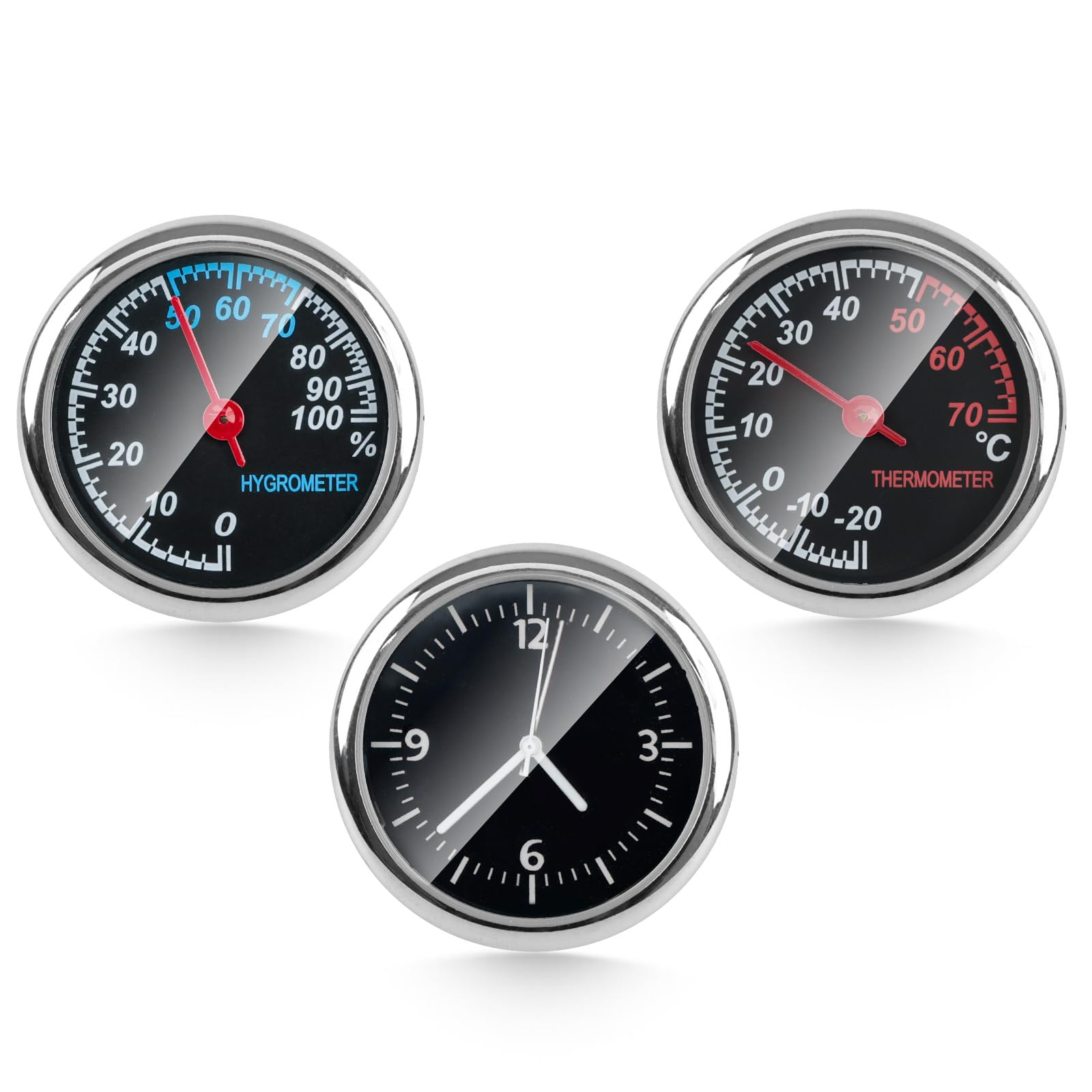 Riloer Elektronische Auto-Uhr mit Zifferblatt + Thermometer + Hygrometer 1 Set 3 Stück