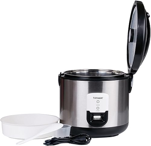 Miniatura 3 de Tayama Arrocera automática de acero inoxidable de 20 tazas y vaporizador de alimentos, color negro