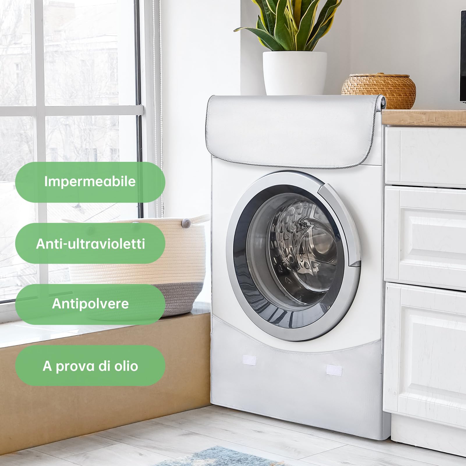 Copertura Lavatrice per Esterno - HAUSPROFI Coprilavatrice di Spessore Migliore per Lavatrici e Asciugatrice - Coperchio Lavatrice Impermeabile con Protezione Solare Argentati - 60*64*85 CM