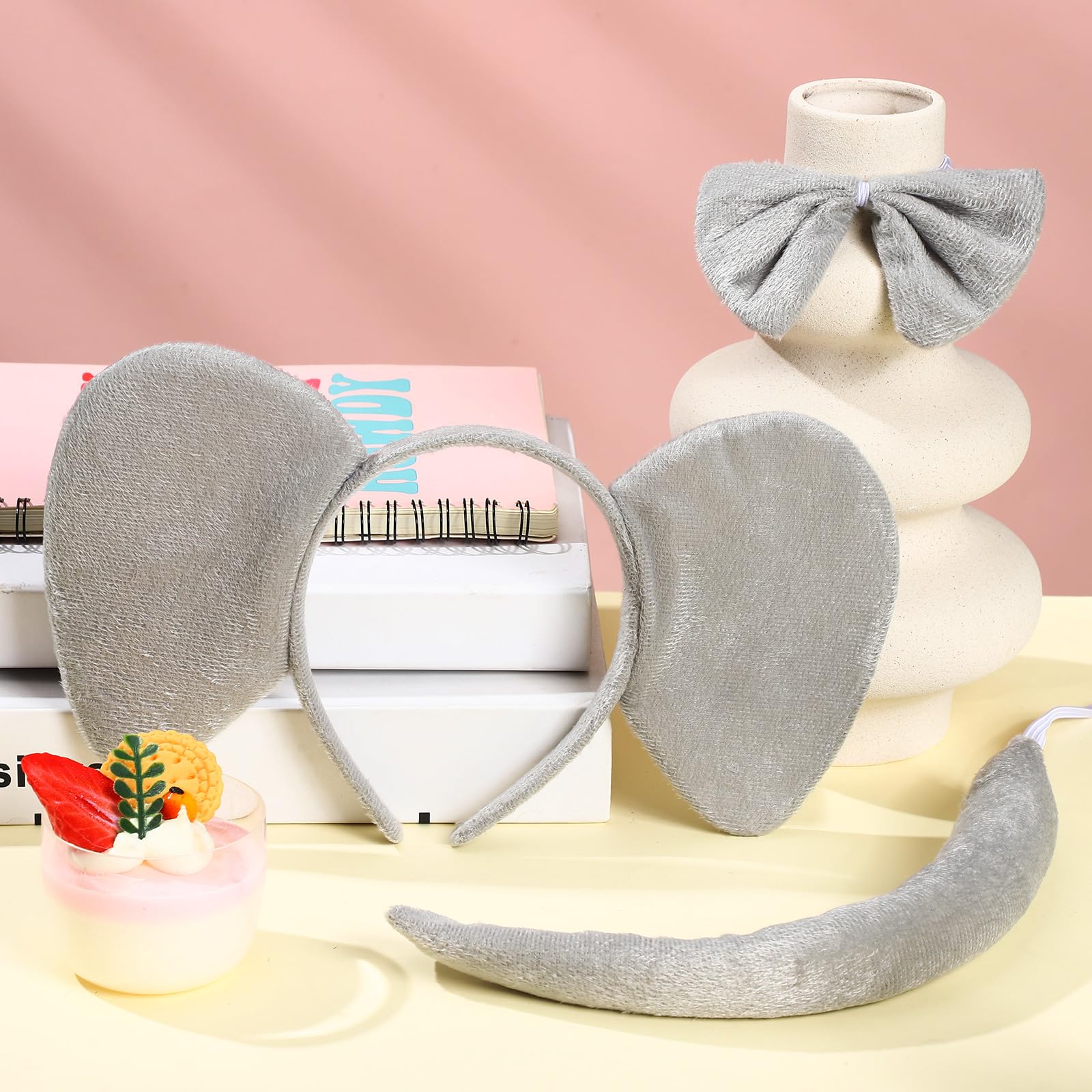 XunYee 2 Sets Halloween Animal Costume Accessory Set Kids Headband Bowtie Tail Nose for Halloween Costume Cosplay Party (Elephant)