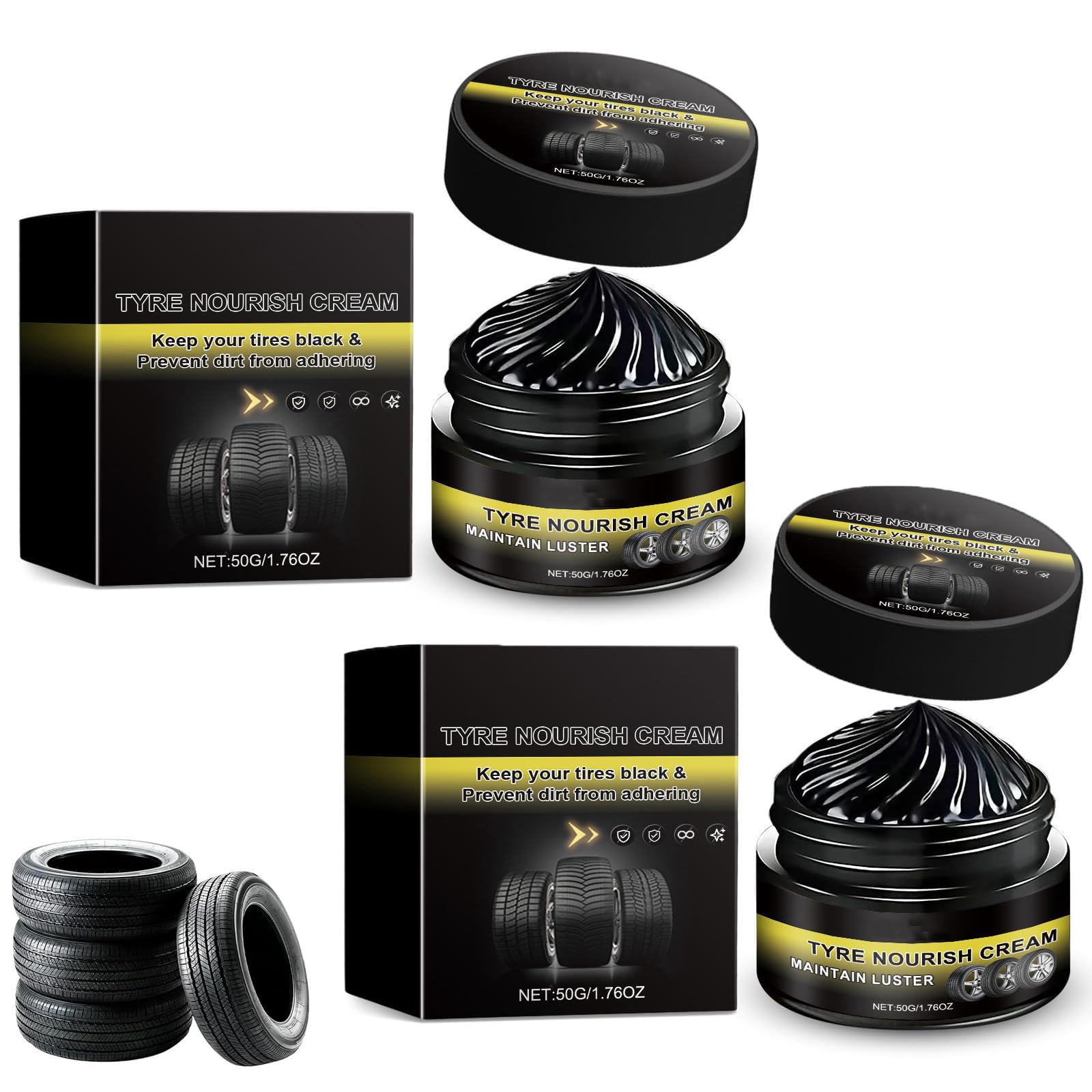 Tyre Nourish Cream, Tire Coating Paste, Powerful Wheel Cleaning Refurbish Wax, Car Tires & Plastic Trim Renewal Paste, for Car Trucks Motorcycles Tires, Restores Black Gloss, Blocks UV (2PCS)