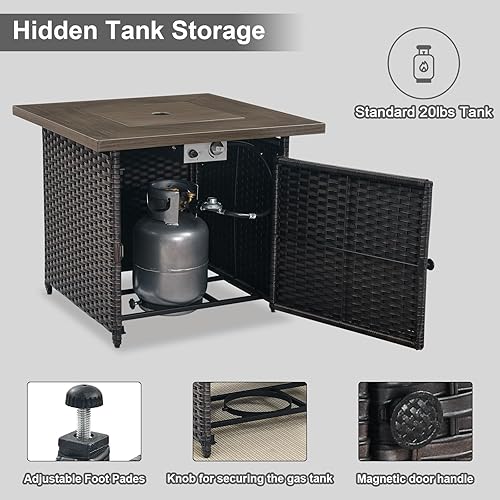 Miniatura 6 de HUMMUH Mesa cuadrada de propano de 30 pulgadas, fogata de gas al aire libre de 50,000 BTU con tapa y roca de lava, mesa de acero 2 en 1 para porche,