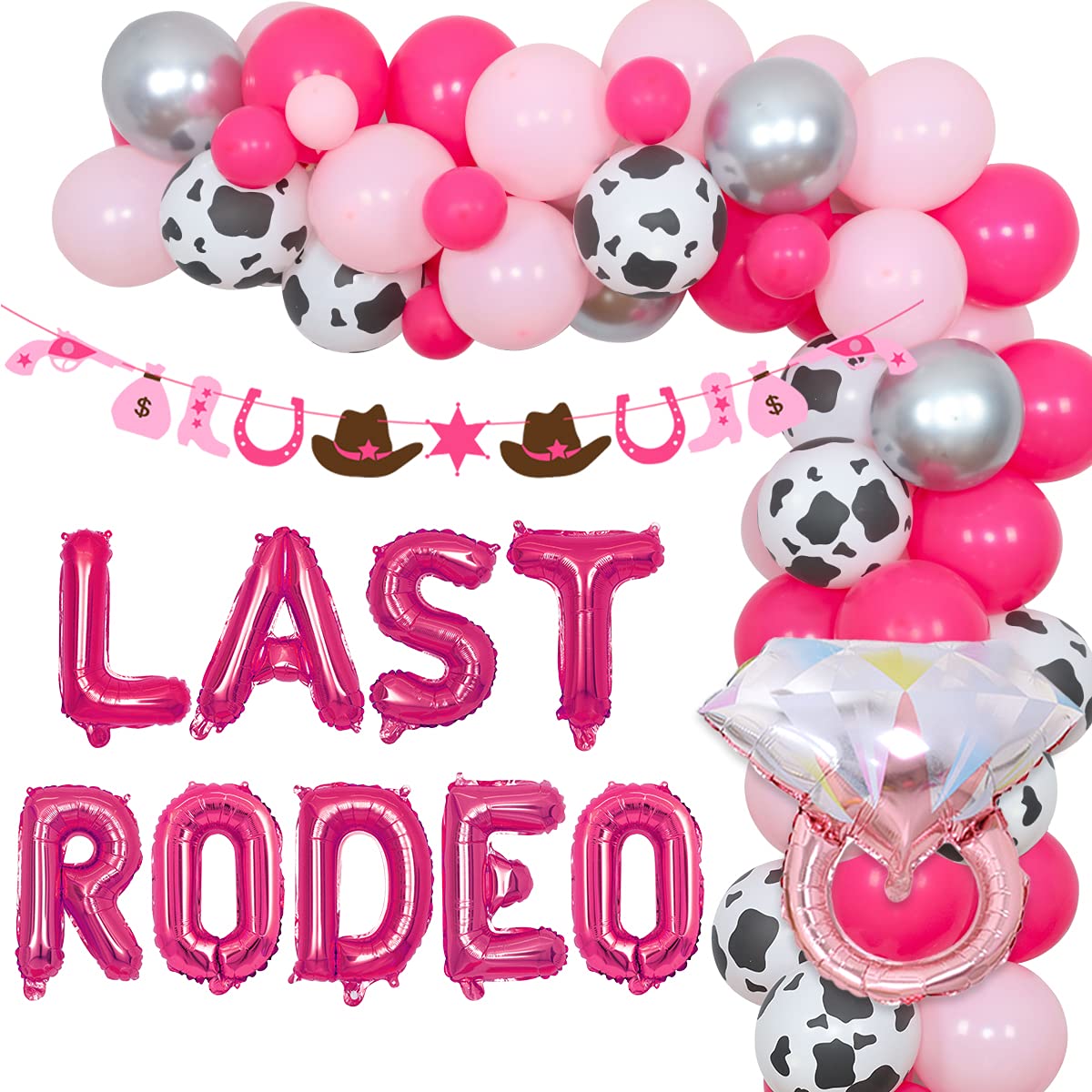 Western Theme Bachelorette Party Decorations Pink Cowgirl Last Rodeo Bachelorette Party Decorations Balloon Garland with Cowgirl Garland Foil Balloons for Final Rodeo Bridal Shower Party