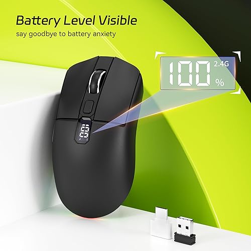 Miniatura 3 de Uciefy Ratón inalámbrico Bluetooth, triple modo (2.4G+BT5.0+BT5.1), mouse Bluetooth LED, USB C recargable con pantalla LED, ratones de computadora