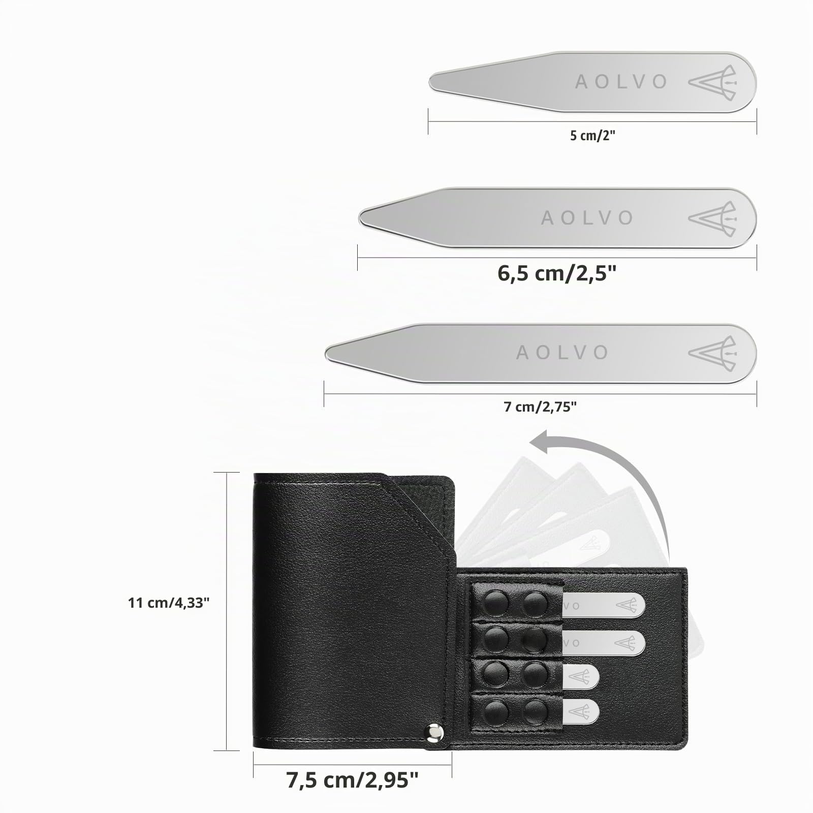 Kragenstäbchen aus Edelstahl (keine Magnete im Lieferumfang enthalten), Kragenstäbchen aus Metall, für Herren, Vorteilspackung in Geschenkbox