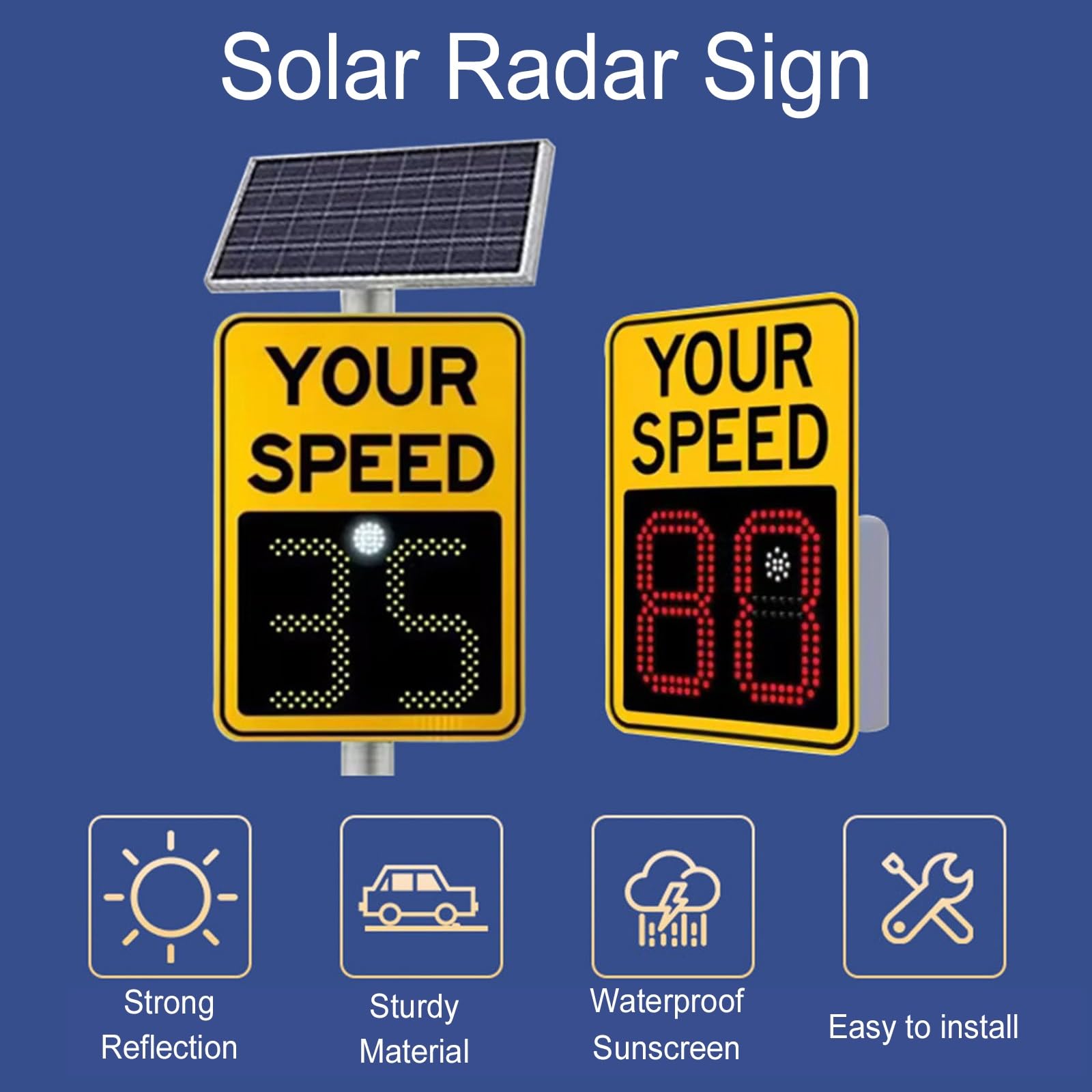 Señal de velocidad de radar LED con energía solar, tablero de advertencia de retroalimentación de tráfico, detector de límite de velocidad de seguridad vial, impermeable, para parques industriales y