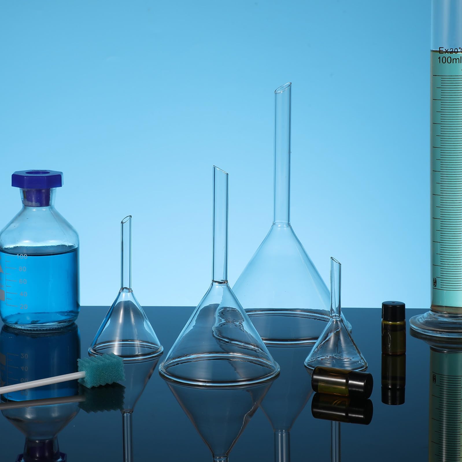 NUOBESTY Embudo de Vidrio Borosilicato para Laboratorio Juego de Embudos Cónicos de Tallo Corto 40-100 MM Resistente a Altas Temperaturas para Experimentos Científicos y Cocina