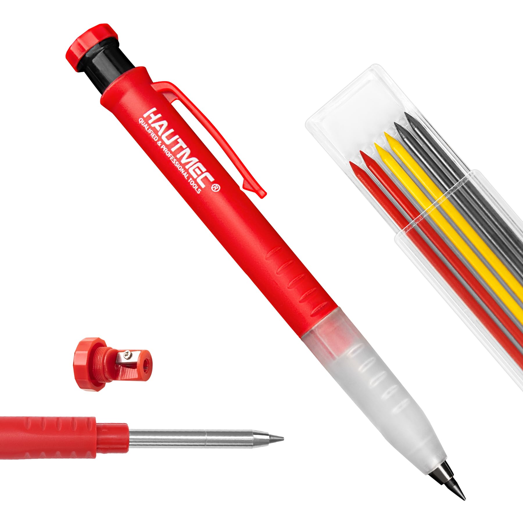 Nicpro 3 Pack CP1000 Carpenter Pencils with Sharpener | Mechanical Carpenter Pencil 39 Refills, Long Head Nib Marker Pens for Construction, Heavy Duty Woodworking Pencil for Marking