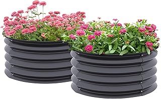 Outsunny Steel Raised Beds for Garden Set of 2, Outdoor Elevated Planter Box with Safety Edging, Easy-to-assemble Stock Tank for Growing Flowers, Herbs and Vegetables, Dark Grey
