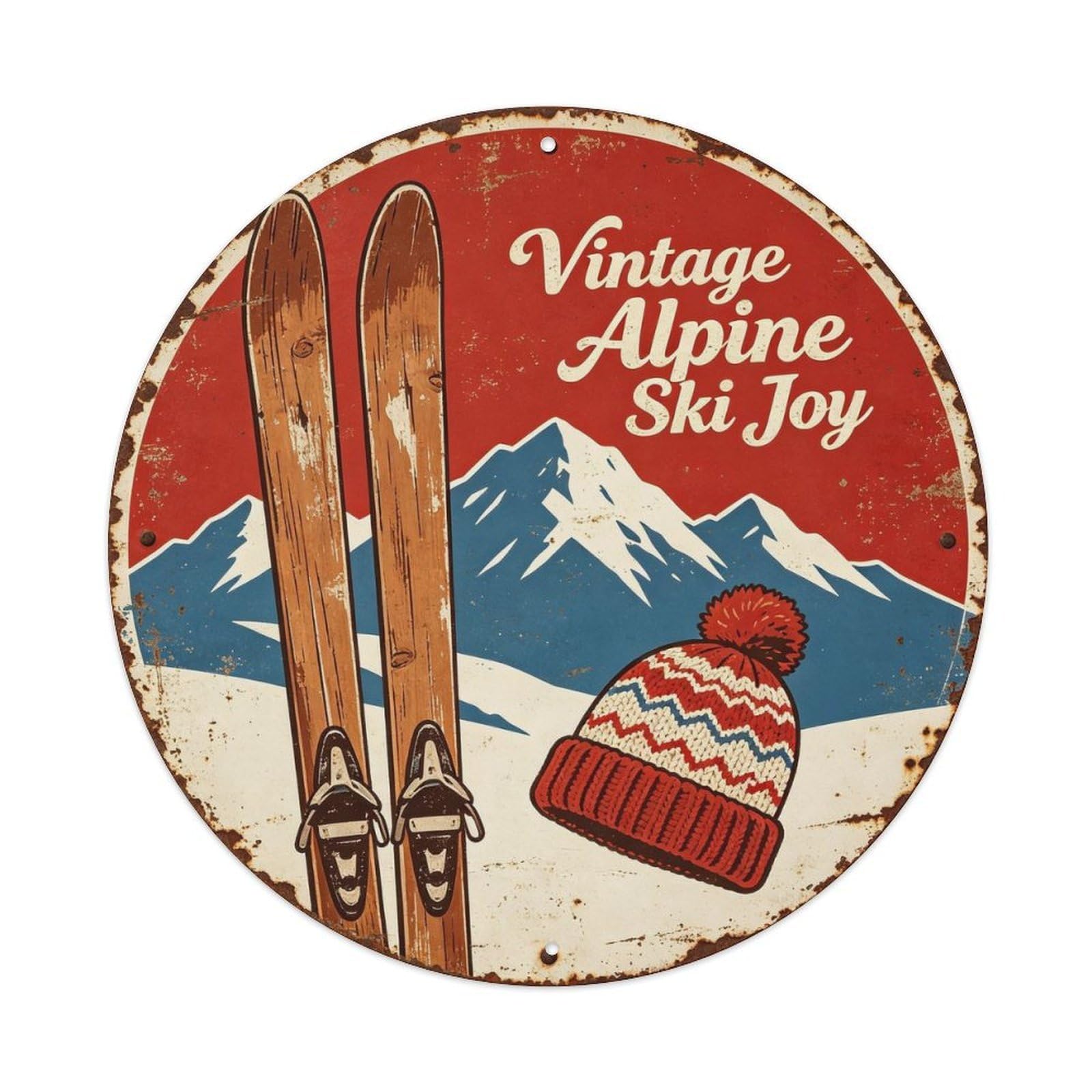 Vintage Alpine Ski Joy Metal Tin Sign Plaque