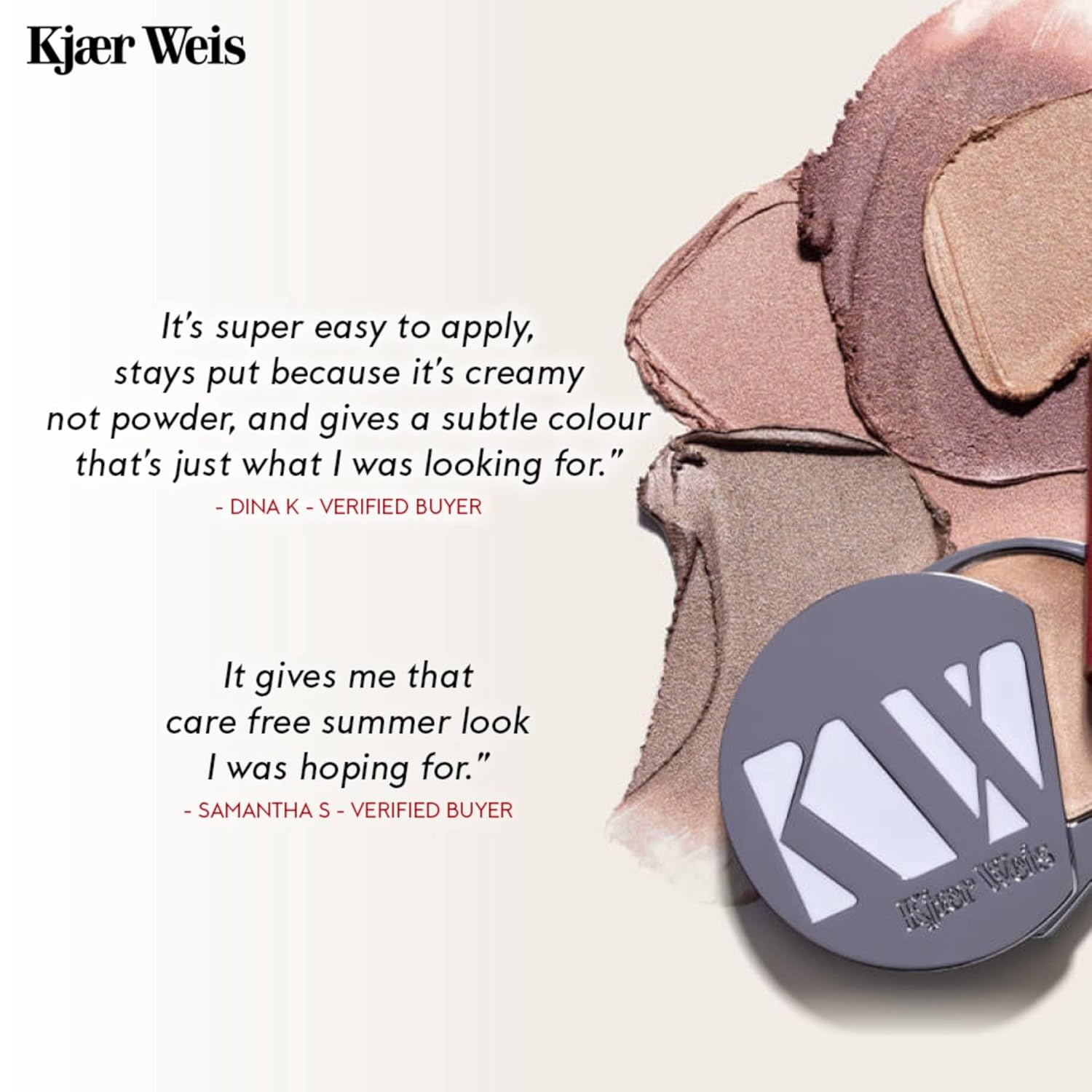 Kjaer Weis Cream Eyeshadow. Highly Pigmented Metallic Gold Eyeshadow with Organic Ingredients. Blendable Cream Eye Shadow for Long Lasting Eye Makeup. Cruelty Free Clean Makeup
