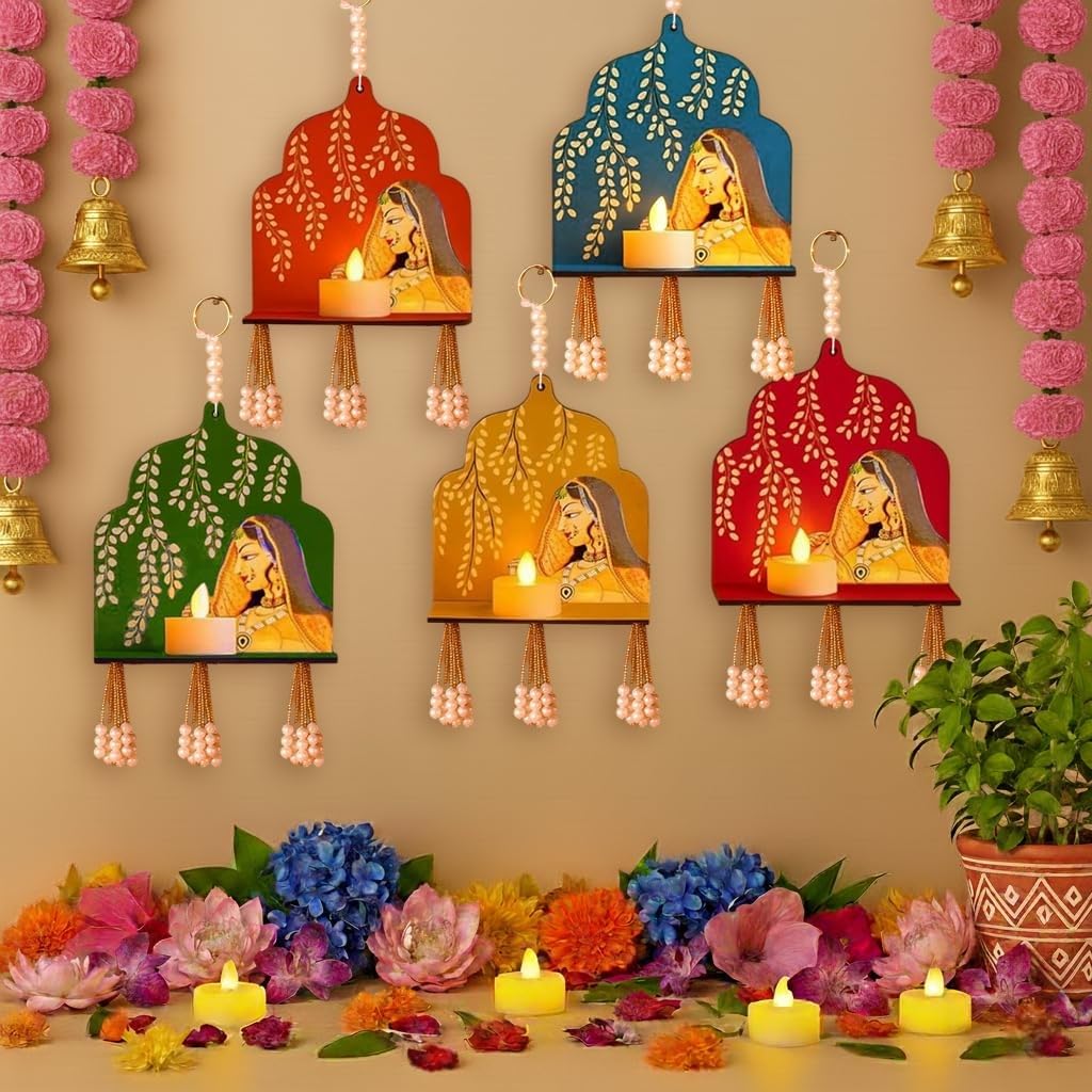 Floral Tealight Candle Holders - Multicolor Star Design -6 Floral Tealight Candle Holders - Multicolor Star Design -6