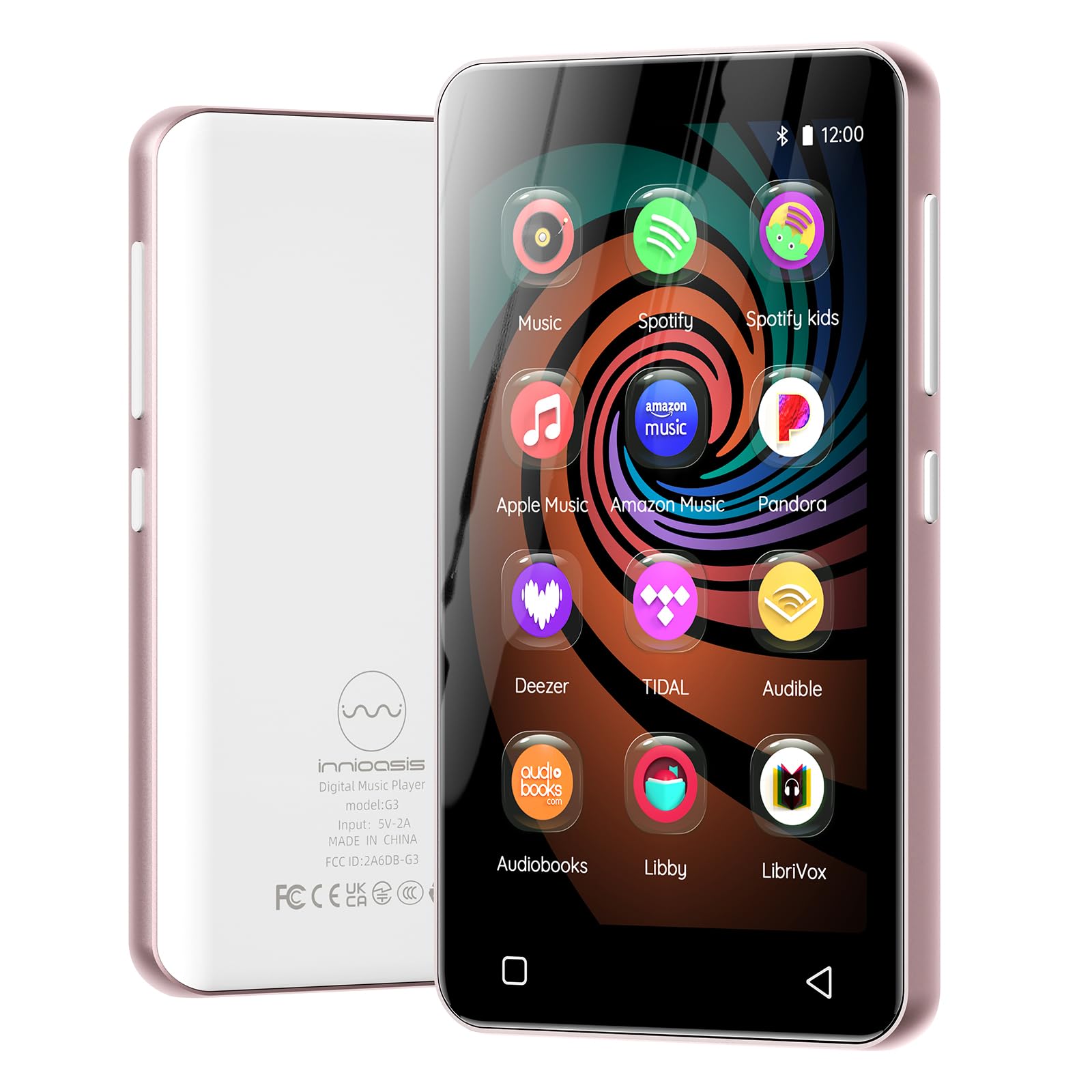32GB MP3 Player with Bluetooth and WiFi, innioasis Music Player with Spotify,Pandora,Amazon Music,4" Touch Screen Android MP4 MP3 Player for Kids with Libby,Audible,Spotify Kids(White + Pink)