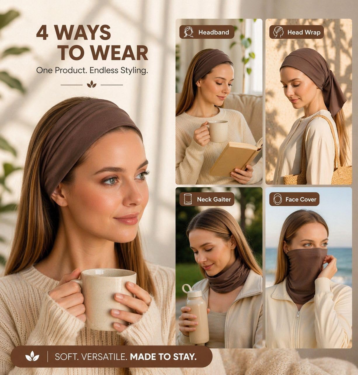 Women’s Cotton Head Scarf – Soft Stretch Head Wrap, Breathable Non Slip Headband, Neck Gaiter image 3