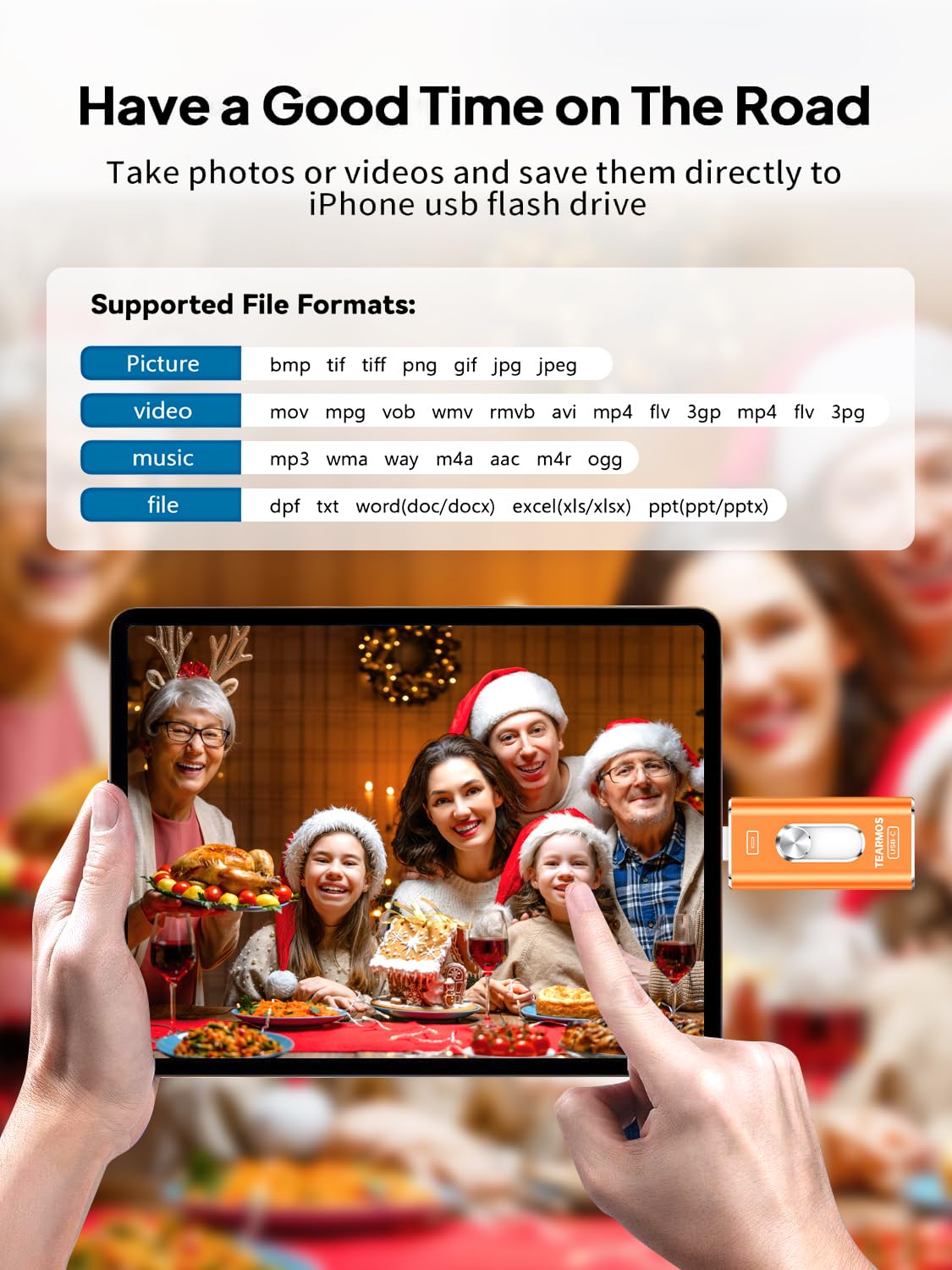Memoria de 256 GB para unidad flash de iPhone, almacenamiento de teléfono para fotos y videos, copia de seguridad de archivos, compatible con iPhone, iPad, Android, PC, Plug & Play, no