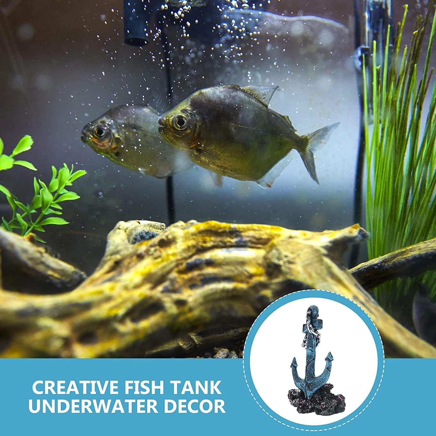 Generic Aquarium Ornaments Resin Anchor Decorations Fish Shrimp Shipwreck Statue Aquatic Caves Hide Hut for Fish Tank Landscape Accessories, Silver image 3