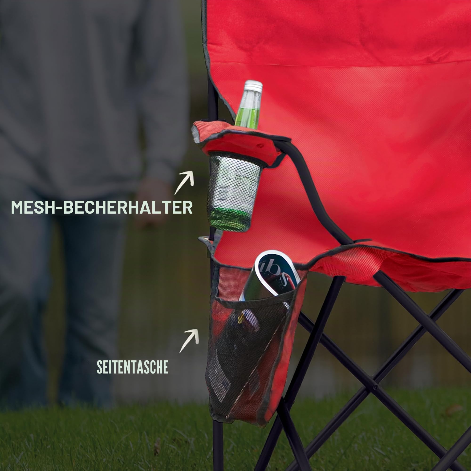 Coleman Tragbarer Campingstuhl mit 4-Dosen-Kühler, voll gepolsterter Sitz und Rückenlehne mit Seitentasche und Getränkehalter, Tragetasche inklusive, Klappstuhl für Camping, Heckklappen, Strand und