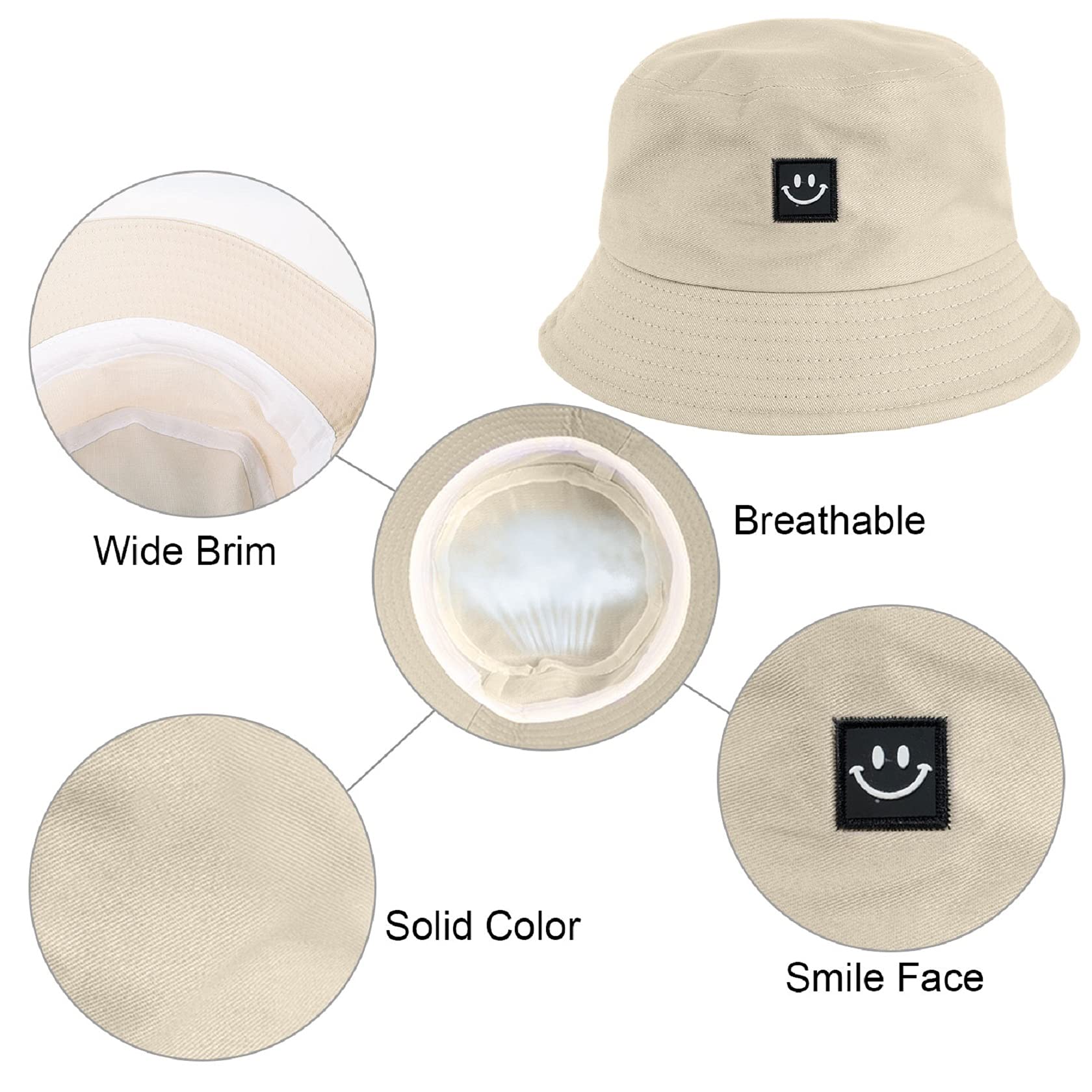 Tuopuda Cappello Pescatore Uomo Donna, Pieghevole Cappello da Pesca in Cotone Cappelli da Spiaggia Protezione del Sole Bucket Hat per Escursionismo Campeggio Viaggio Pesca 56-58cm