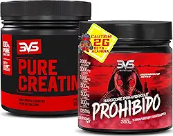 3VS Nutrition Combo Creatina Pura 300gr + Pré treino Prohibido 360g Sabor Morango