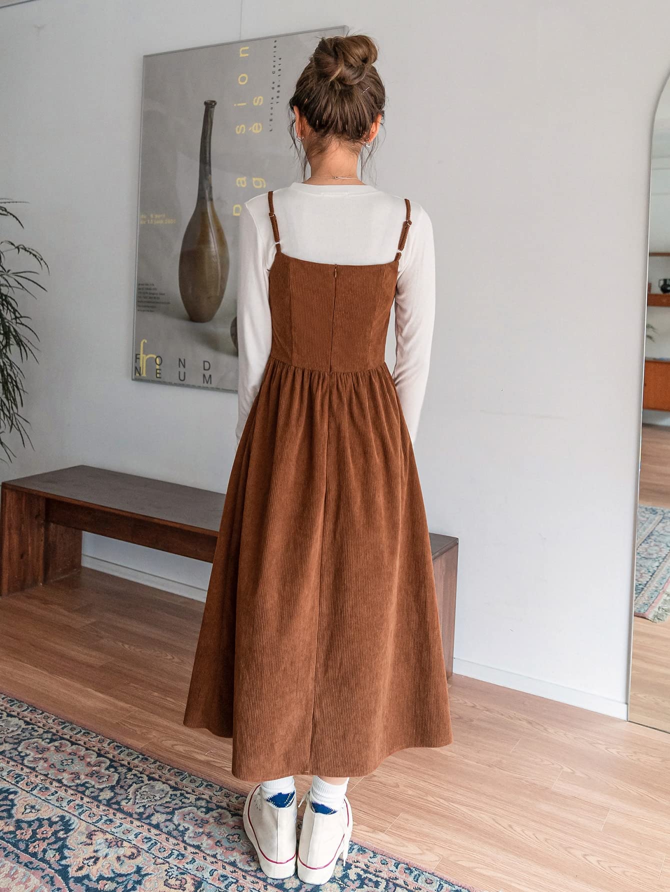 Amazon.com: Dresses for Women - Slant Pocket Fake Button Corduroy  