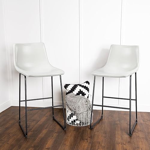 Miniatura 7 de Waleaf Juego de 4 taburetes de piel sintética de 30 pulgadas con respaldo, patas de metal negro tapizadas modernas sin brazos, sillas de pub para