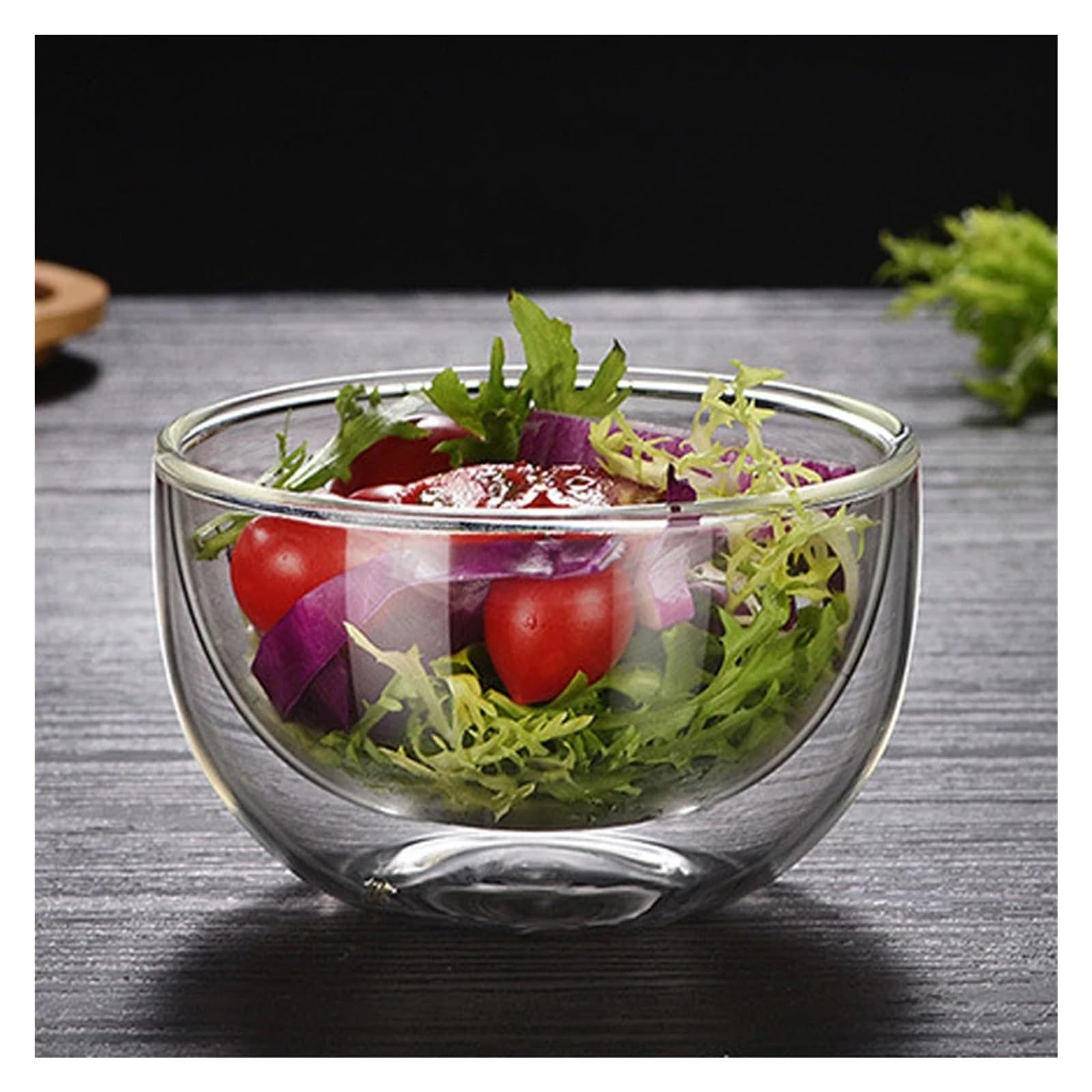Ensaladera Cuenco de vidrio resistente al calor doble capa, vajilla for ensaladas, helados y microondas(300ml)