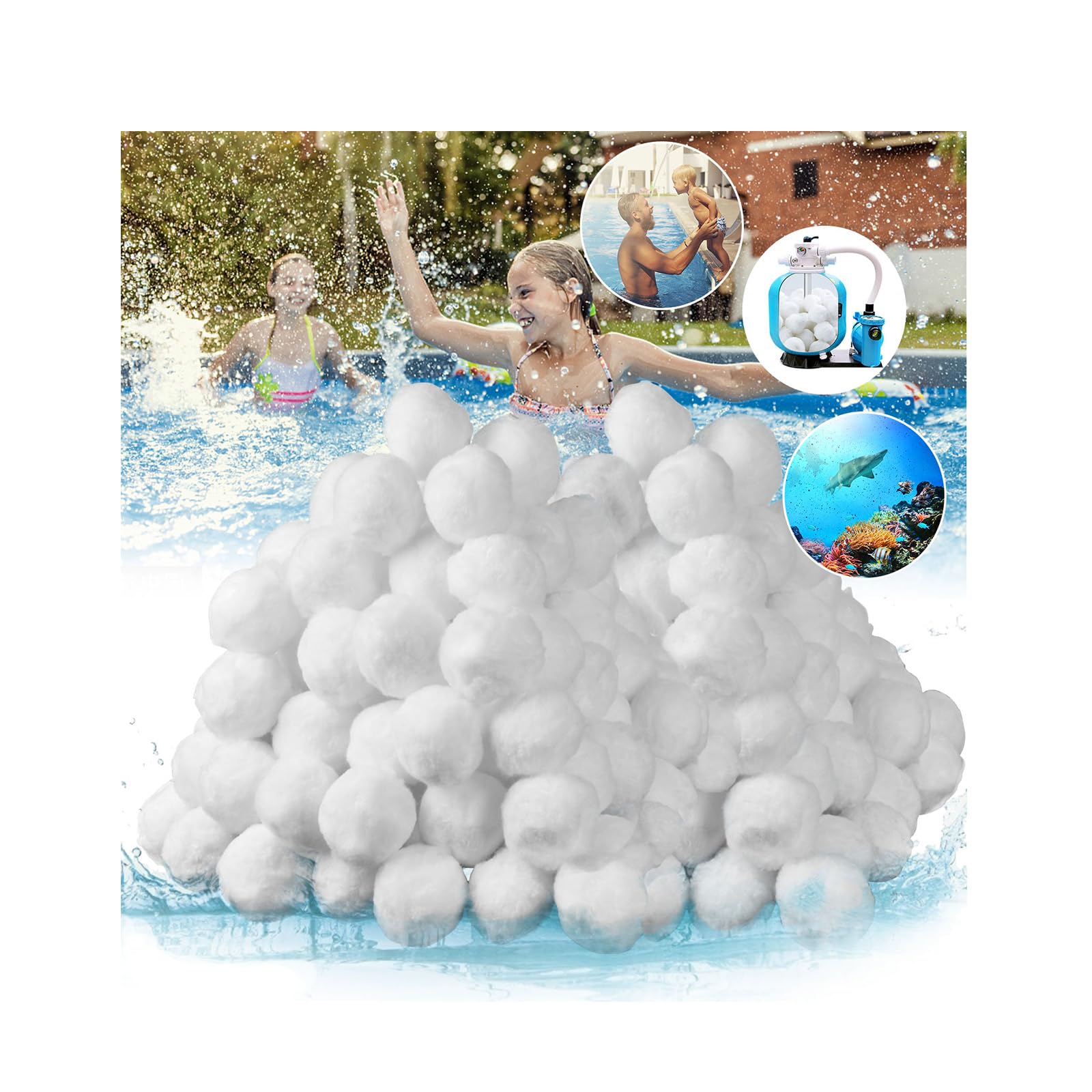 Filterballs 1500g Pool Filterbälle ersetzen 54kg Filtersand für sandfilteranlagen, Schwimmbad, Filterpumpe, Aquarium Sandfilter