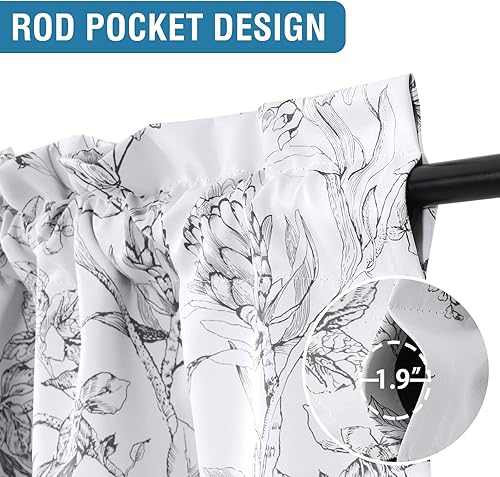 Miniatura 2 de H.VERSAILTEX Cenefas de cortina 100% opacas para ventanas de cocina, sala de estardormitorio, cenefas opacas florales de camelia, cenefas con