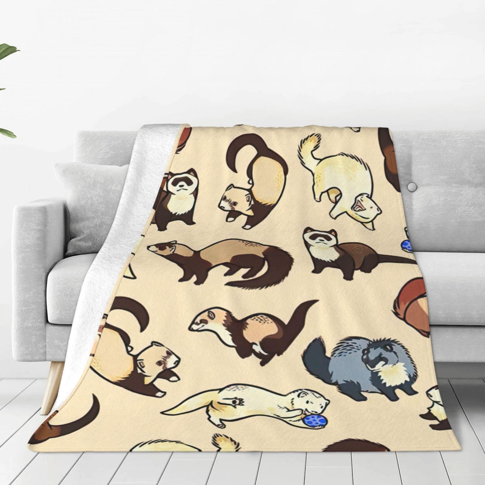 Couverture polaire anti-froid flanelle légère motif furet doux