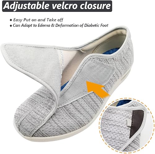 Miniatura 4 de Zapatos para caminar diabéticos de ancho ancho ancho para mujer, cómodos para personas mayores, pies hinchados, ligeros, transpirables, con cierre