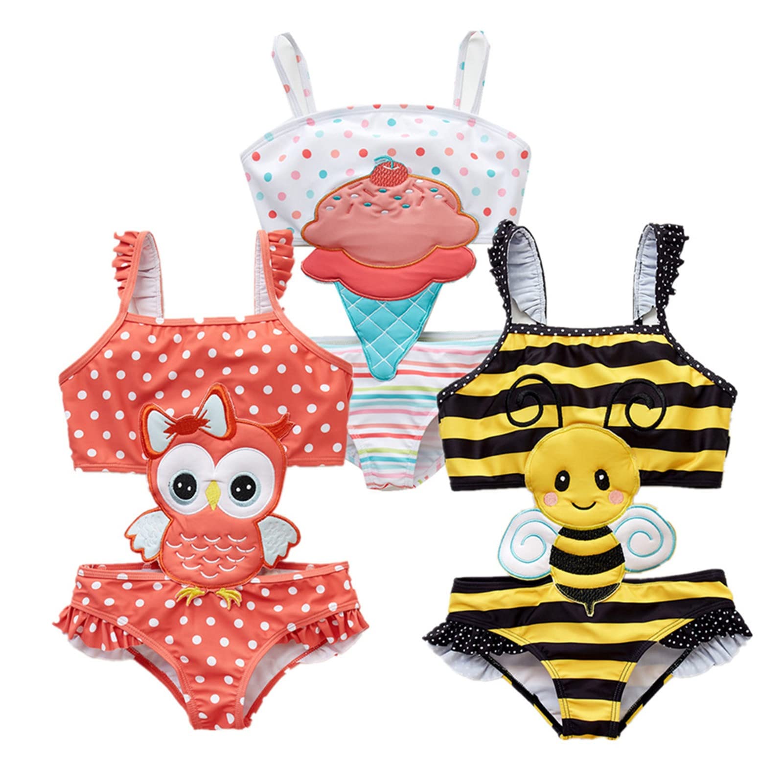 Toddler Kids Baby Girl Bikini Set Swimwear Sleeveless Cartoon Beach Set Beach Swimsuit Bathing Suits Summer Beach Outfit Pink