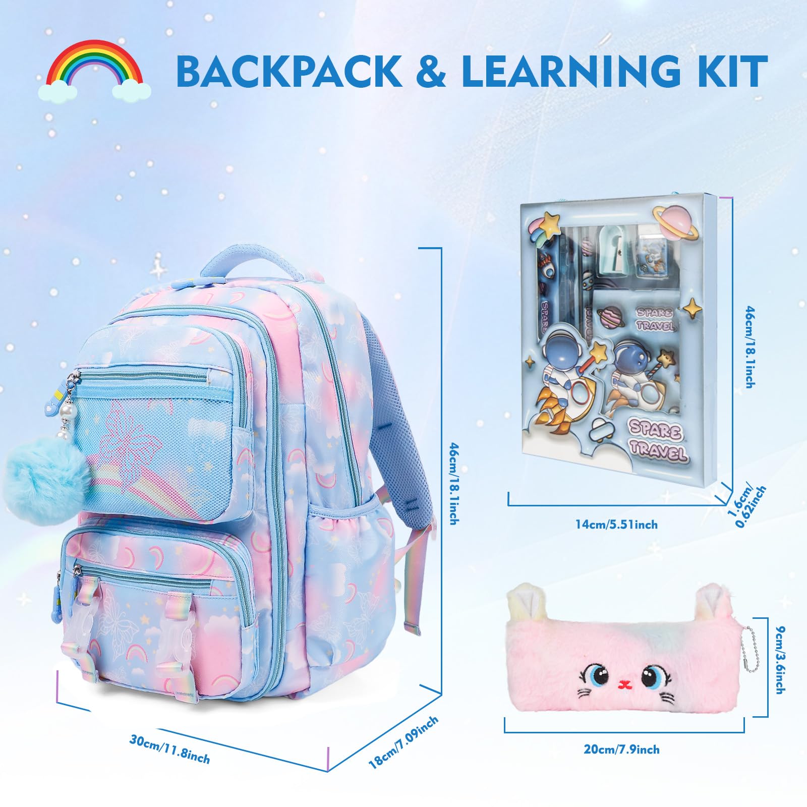 Mochila estética Kawaii Rainbow