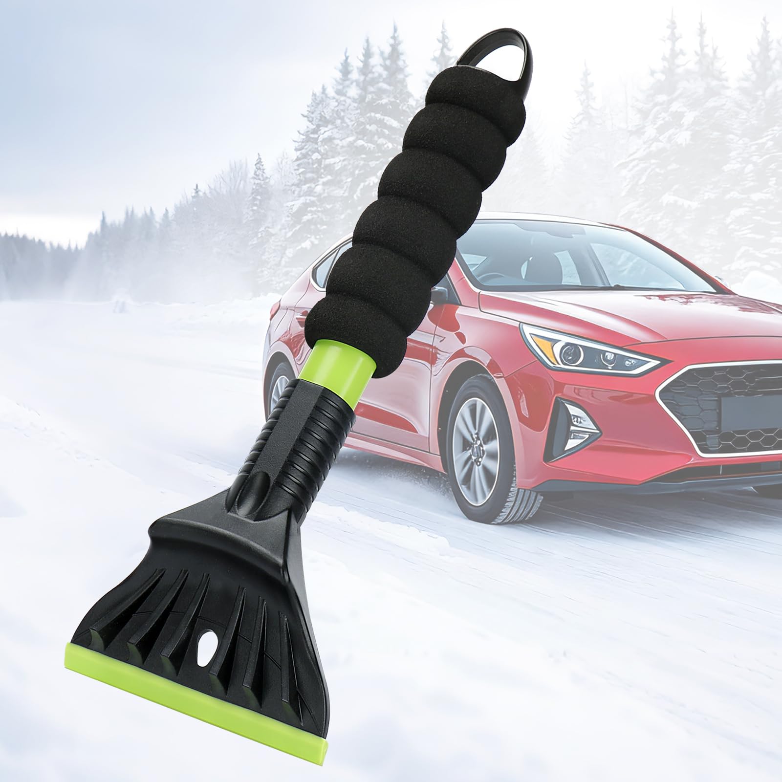 Oversized Ice Scrapers for Car Windshield, Snow Brush Scrapers Car Window Frost Removal with Foam Handle, 4.7Inch Large Soft Blade for SUVs Trucks-Scratch（1pc）