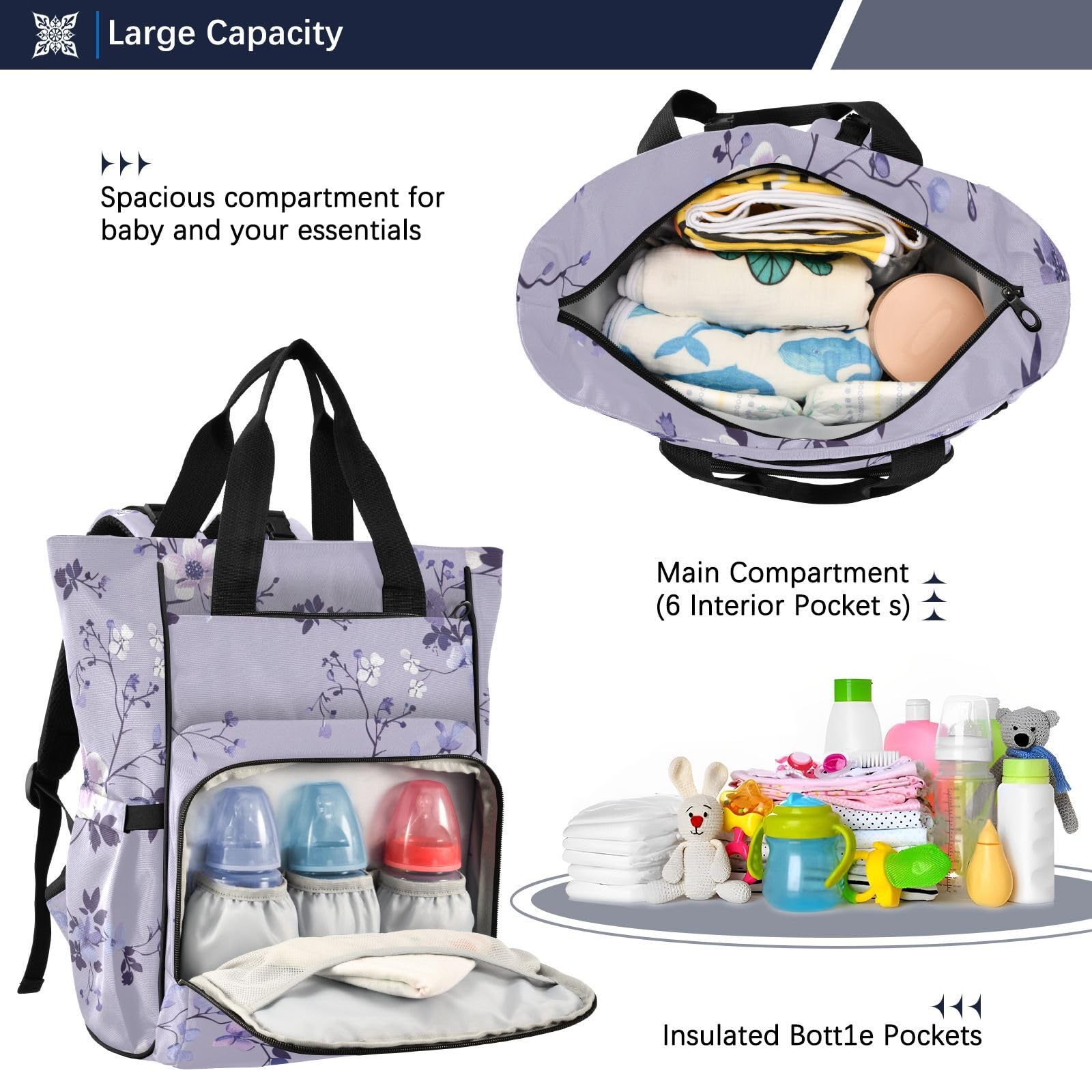 Mochila para pañales para mamás, papás, estilo lento, violeta, vainilla