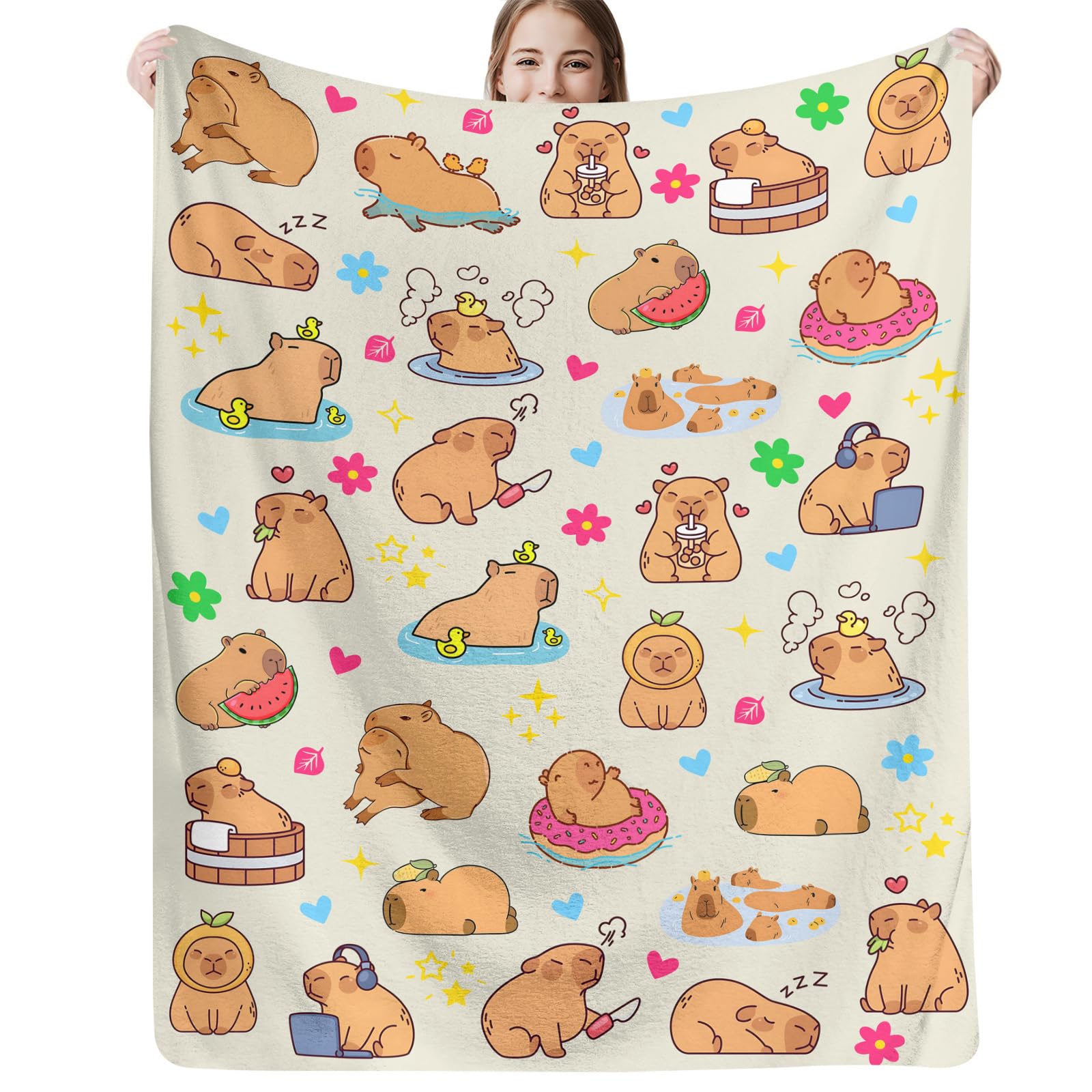 Qucarder Capybara Blanket Capybaras Throw Blanket Lightweight Cozy Flannel Blanket for Capybara Lovers Girls Boys Kids Women Men Bedroom Couch Sofa Home Decor 60x80 Inch - Image 2