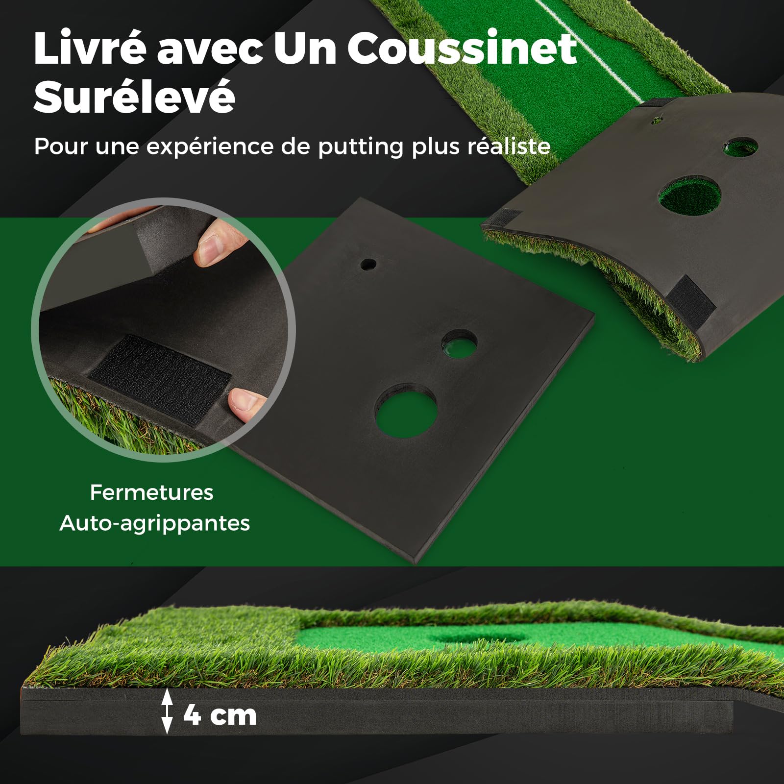 COSTWAY Tapis de Putting Entraînement Golf de 300 cm, Golf Putting Gazon Artificiel avec 3 Balles de Golf et 2 Tailles de Trou pour Fête, Tapis d'Entraînement pour Intérieur/Extérieur
