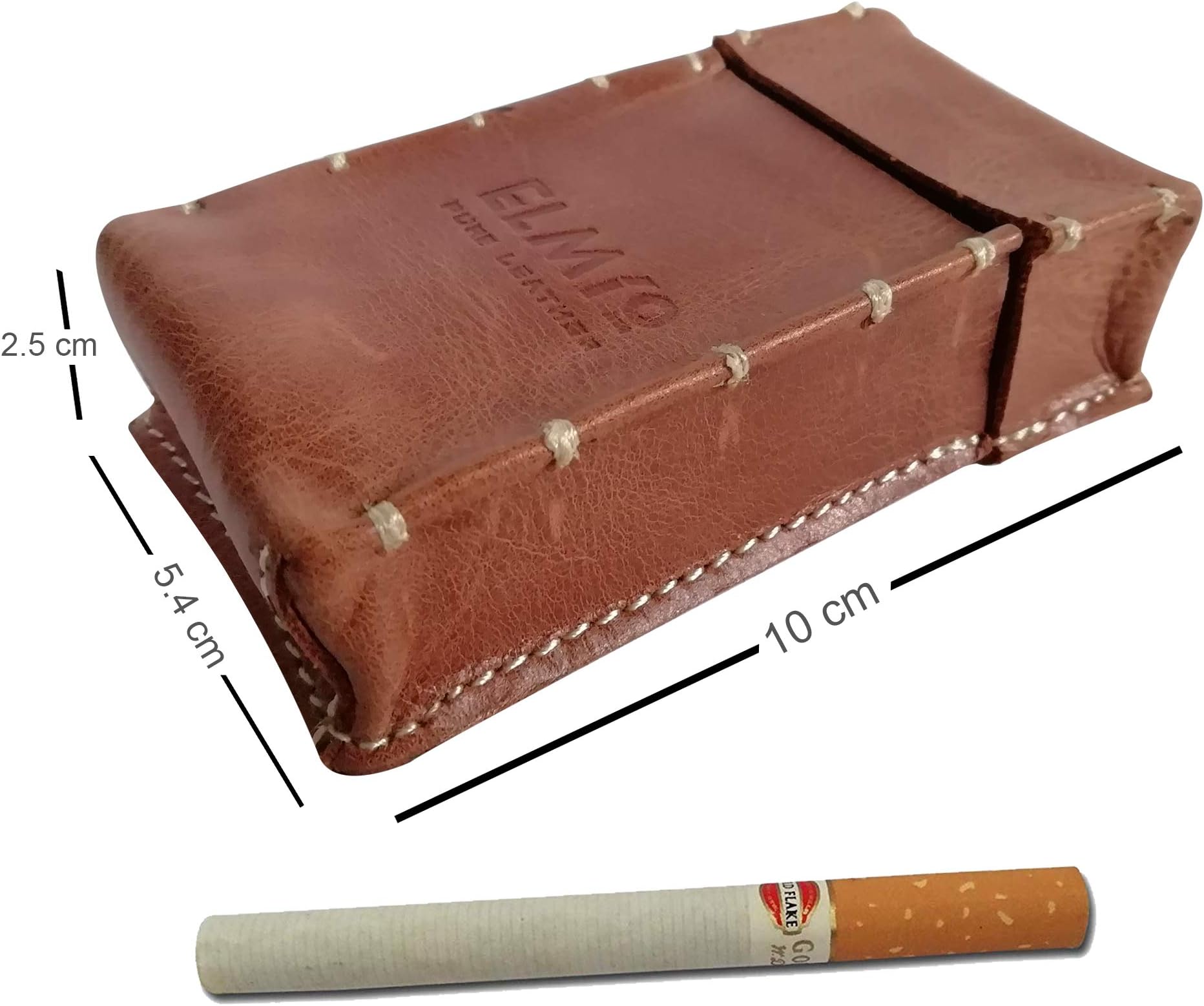 EL Mio Pure Genuine Leather Vintage Tan Box Style Cigarette Pack Holder - Can be Carried up to 10 Regular, King and Slim Size Cigarettes - (Not for Superslim, 100s or 110s Size)