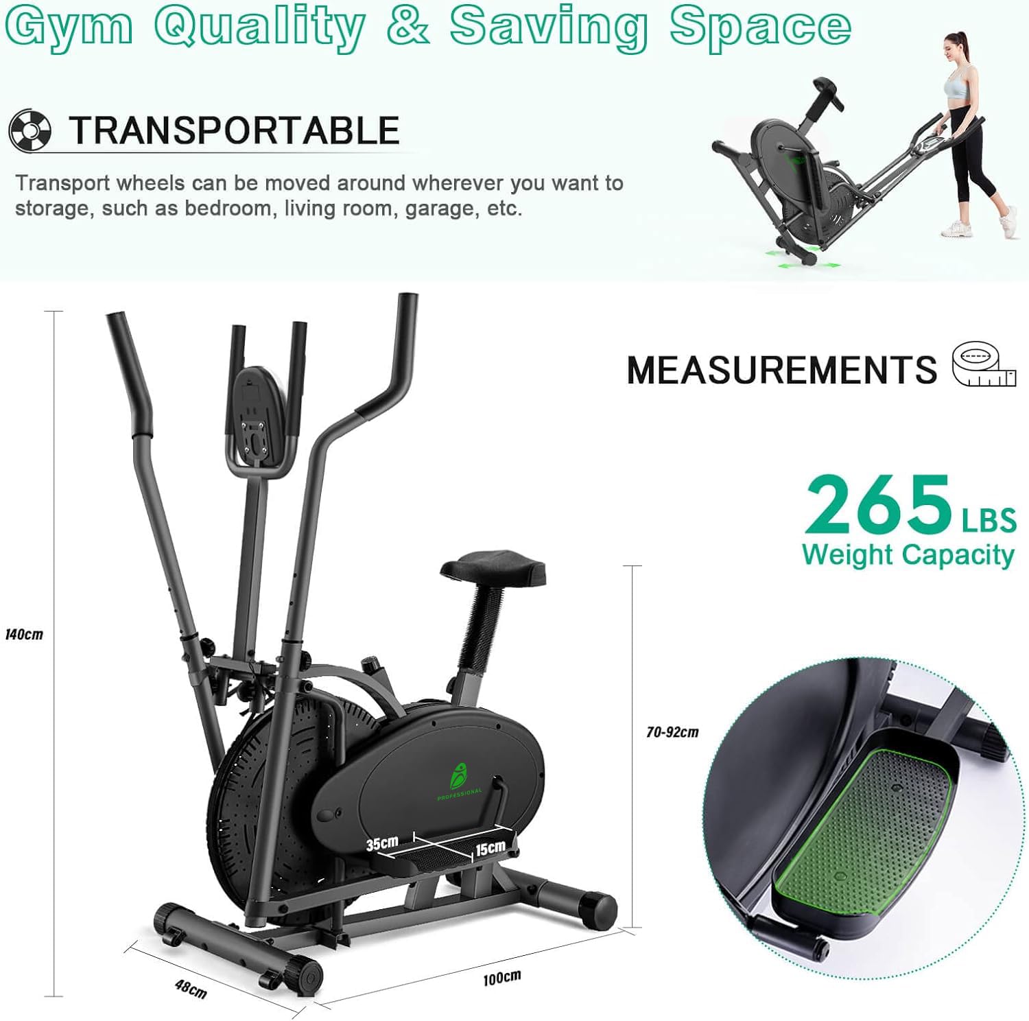 NEEZEE Vélo elliptique pour la Maison Vélo d'appartement avec Smart LCD Monitor, siège, vélo elliptique pour Tout Le Corps, entraînement de Fitness