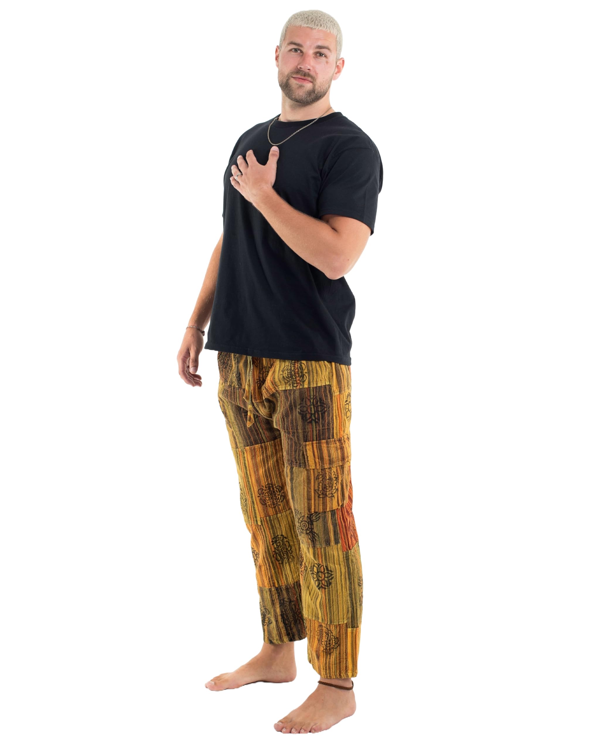 fressia fabrics Women's Patchwork Block-Printed Cargo Pants for Men Women-picture-10