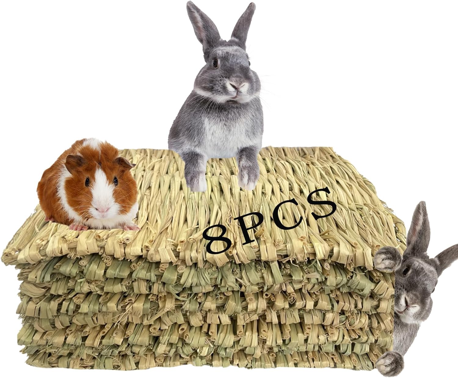 kathson Grass Mats for Rabbit,Bunny Natural Handcrafted Woven Bed Small Animal Hay Bedding Nest Rabbits Chew Toy Bedding for Guinea Pig Chinchillas Dogs Hamsters(8 PCS)