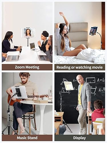 Miniatura 7 de elitehood Soporte de trípode de metal para iPad y soporte ajustable de 72 pulgadas con cuello de cisne para tableta, soporte de piso de aluminio