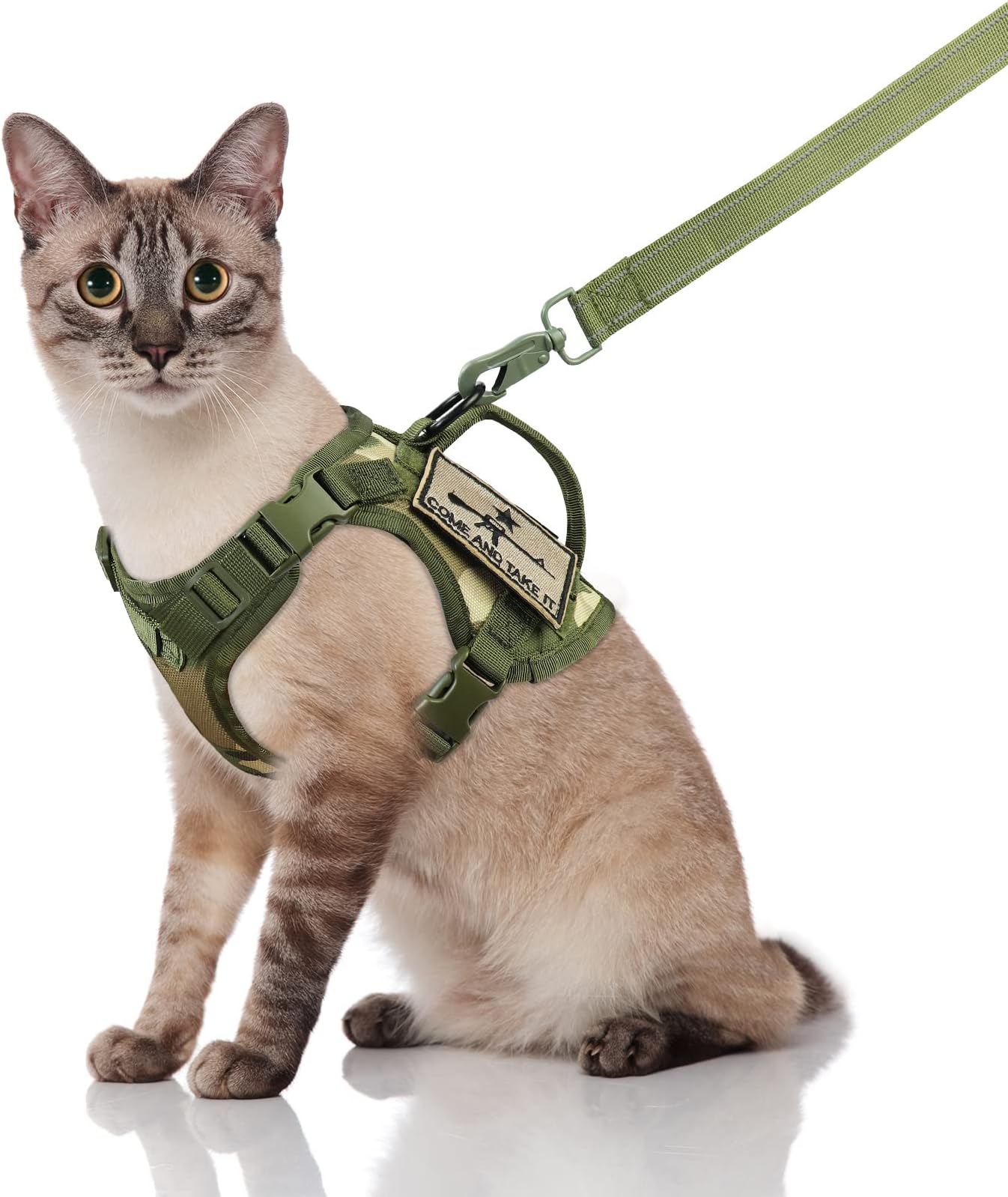 SALFSE Tactical Cat Harness and Leash, Escape Proof Large Cat Walking Vest,Adjustable Soft Mesh Pet Vest Harness with Control Handle, Molle Patches