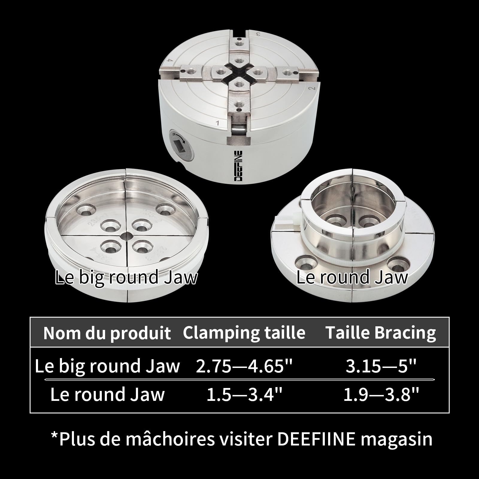 Mandrin de tour à bois,100mm 4 Mâchoires mandrin de tour centrage automatique M33 Avec adaptateur M18(2)