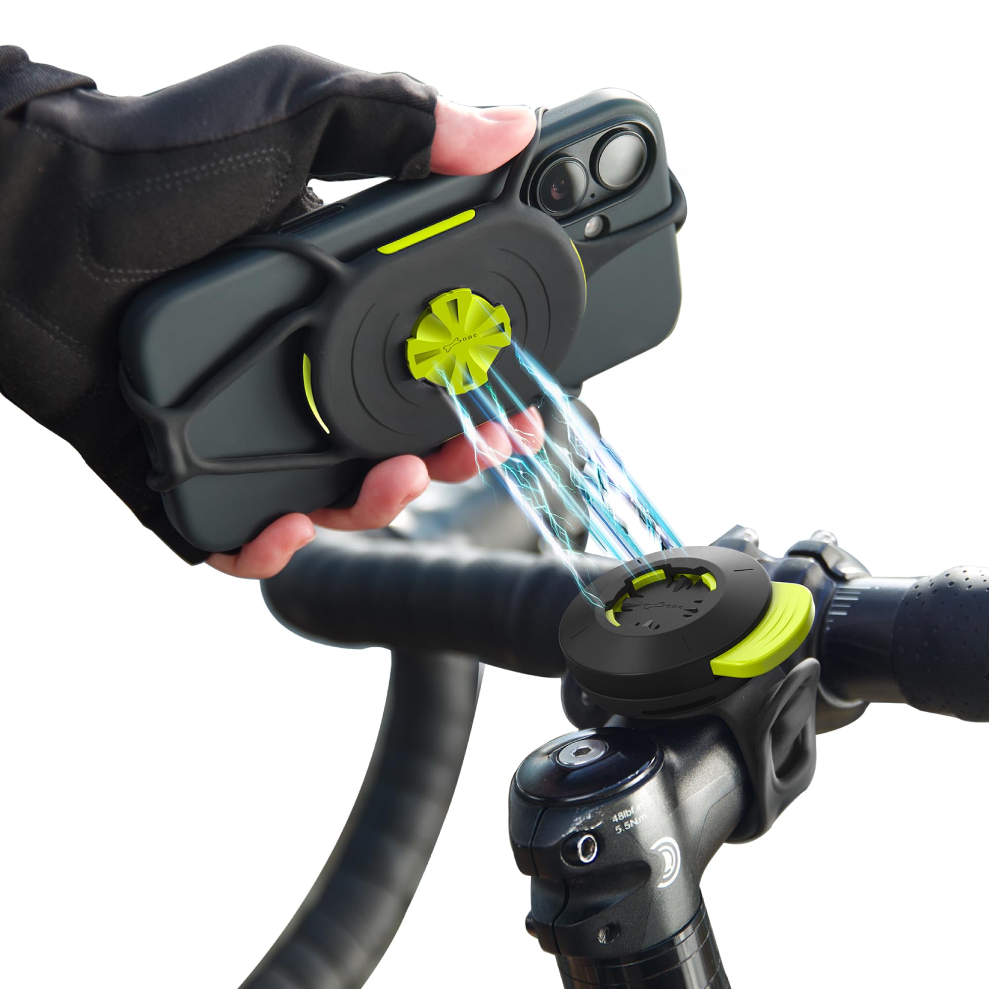 Bone Bike Tie Connect Kit 3, Support téléphone vélo magnétique Universel pour Potence, Rotation 360°, libération Rapide, Verrouillage sécurisé, Antichoc, Compatible Smartphones 4,7"–7,2"