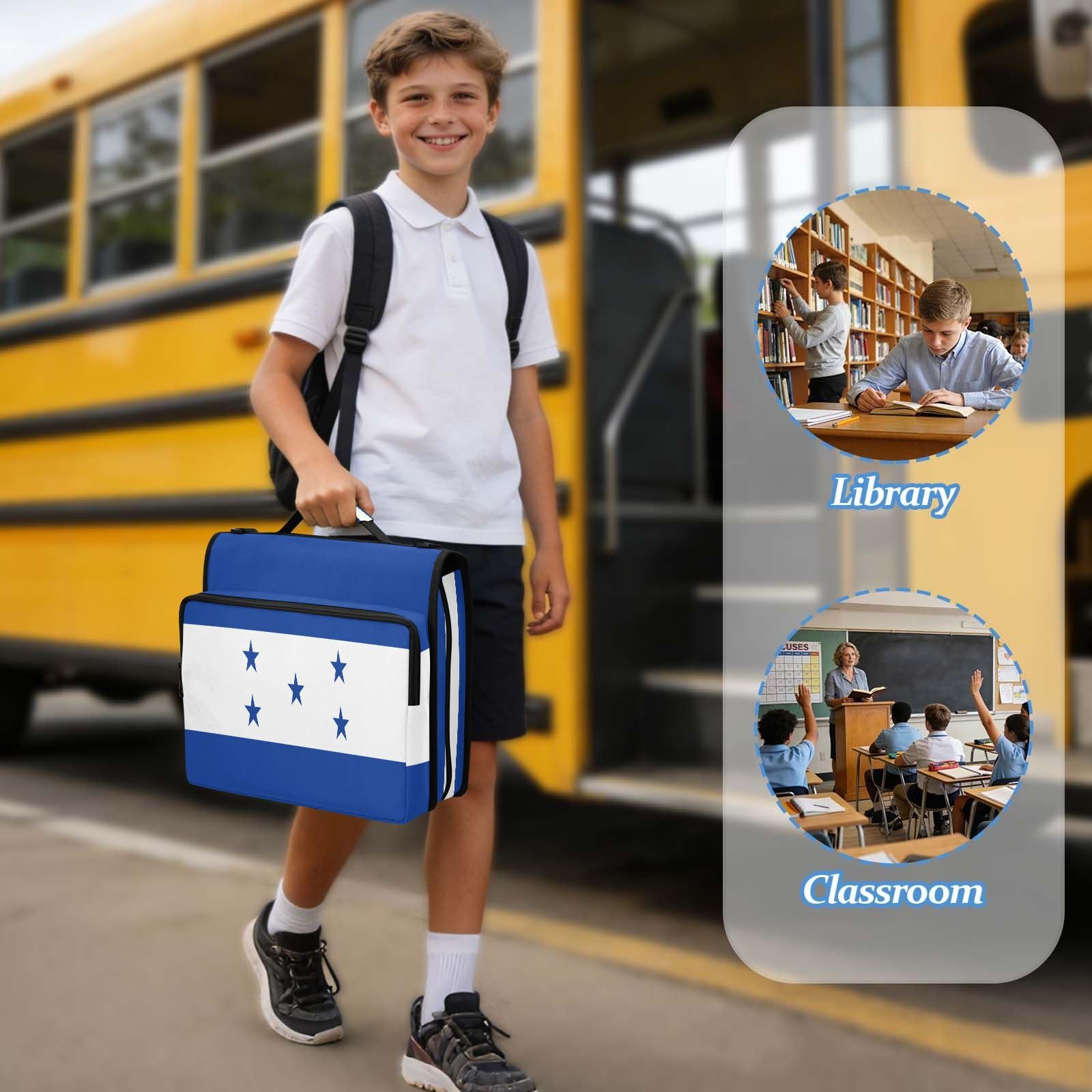 Bolsa de carpeta de 3 anillos con cremallera resistente al agua, organizador de portafolios impreso completo con anillos de 2 pulgadas, se adapta a laptop de 14 pulgadas para la escuela y la oficina
