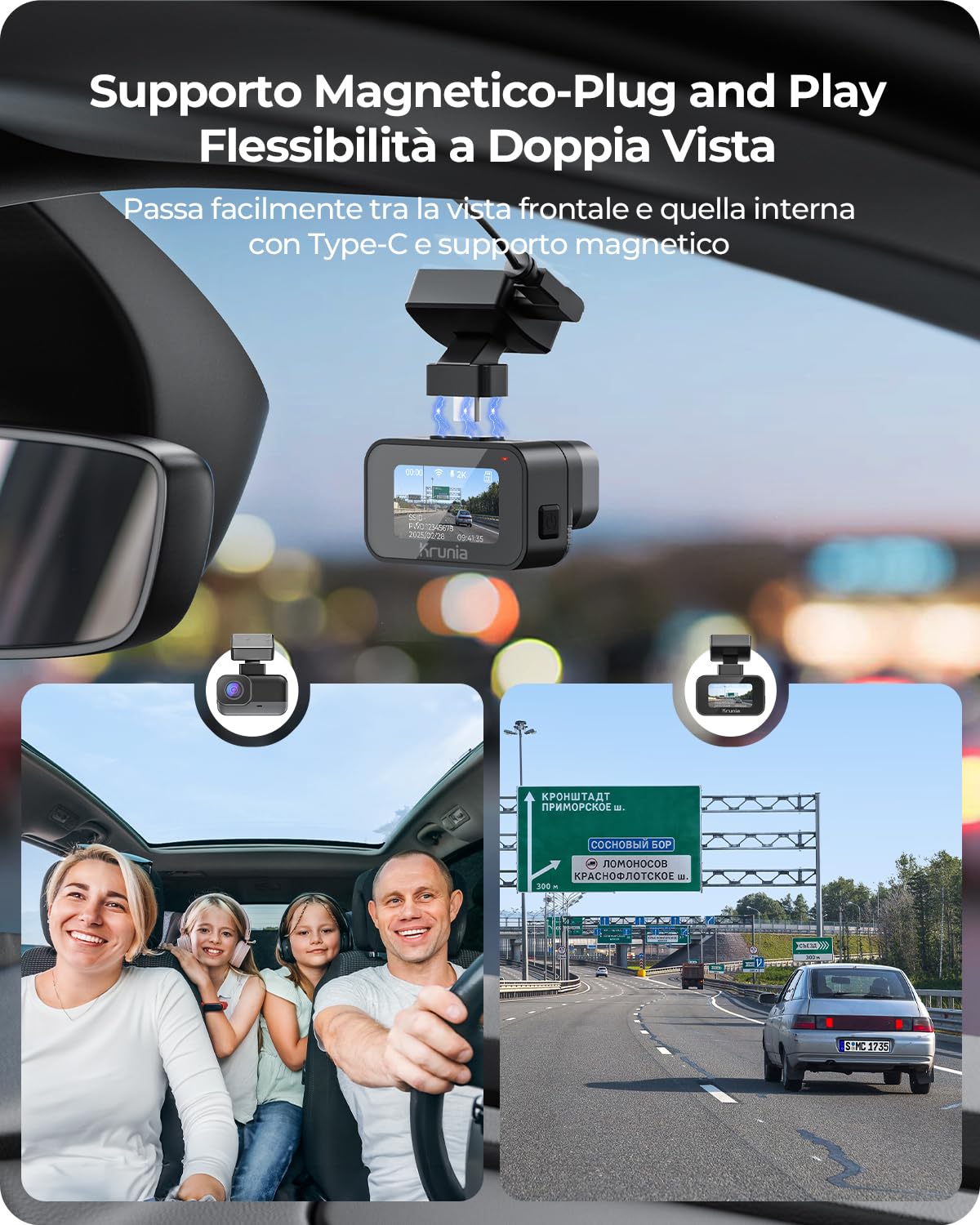 2K Wi-Fi Mini Dash Cam Auto, Telecamera con App, Compatibile con CPL e GPS Esterni, Supporti Magnetici, Visione Notturna WDR, Sorveglianza Parcheggio 24h, Supercondensatore, Angolo 170°